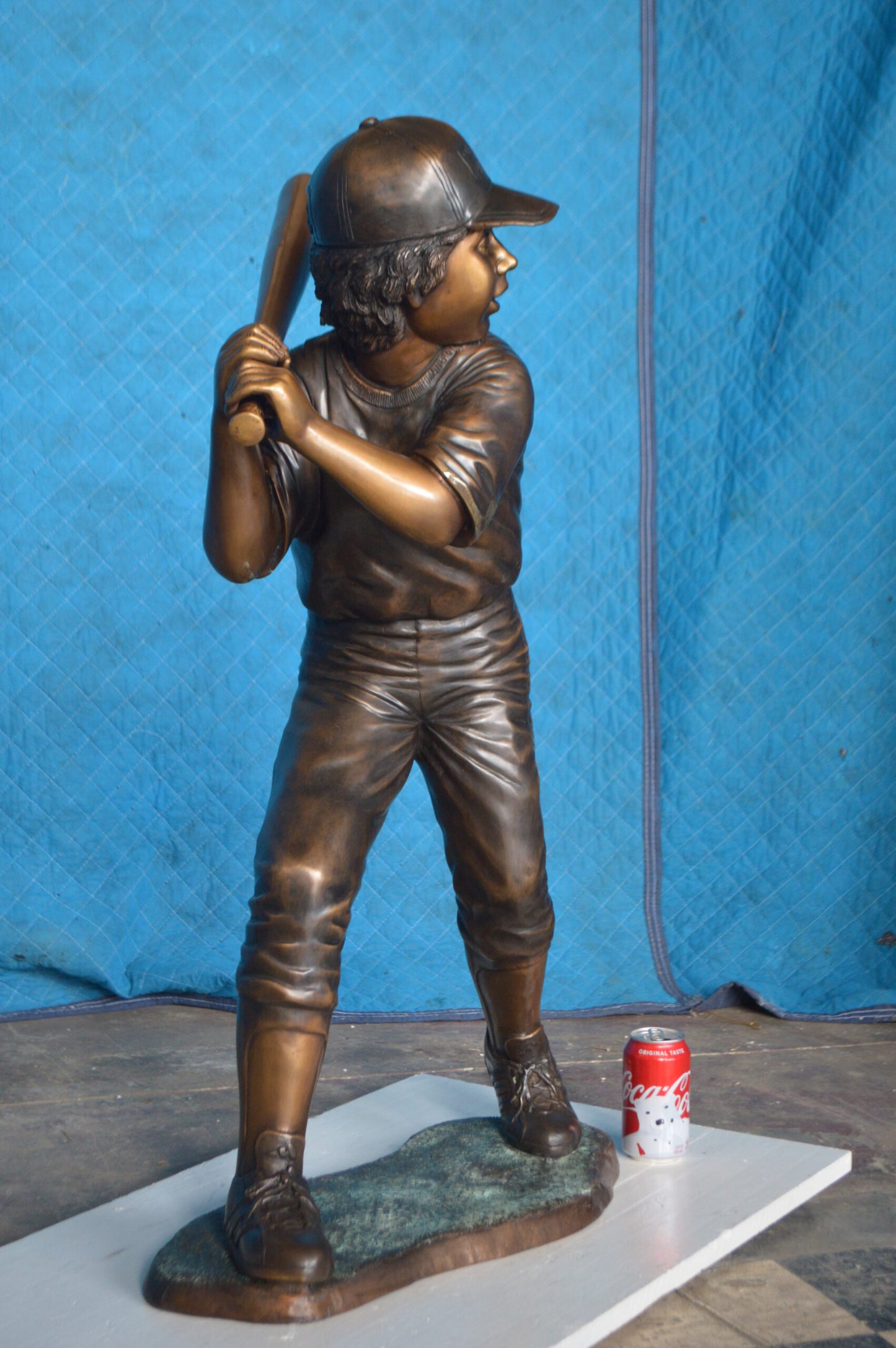 Boy With a baseball Bat playing, Bronze Statue -  Size: 23"L x 16"W x 38"H.