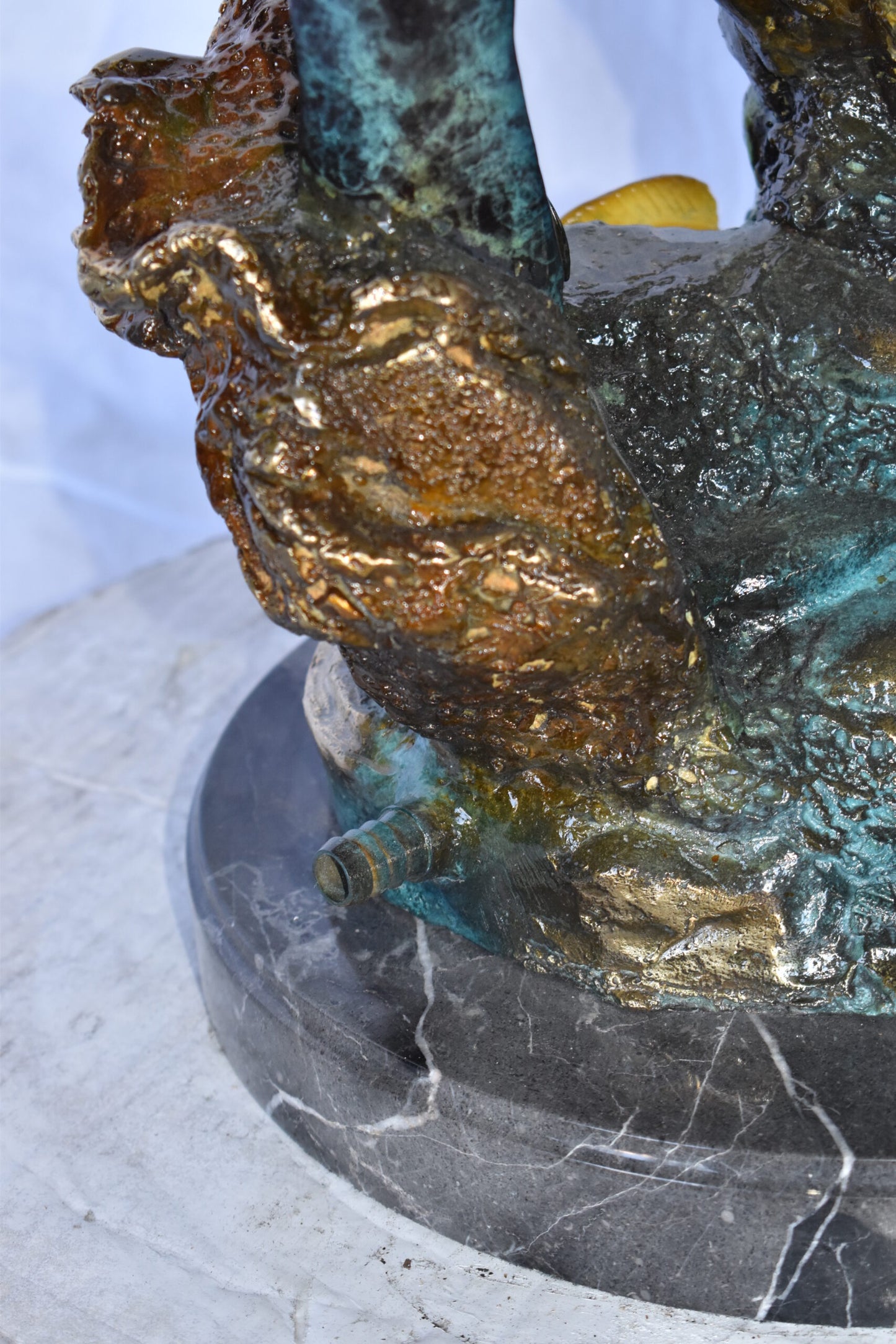 Three Dolphins Swim Next to A Sea Turtle Fountain Bronze Statue 17"x 15" x 38"H