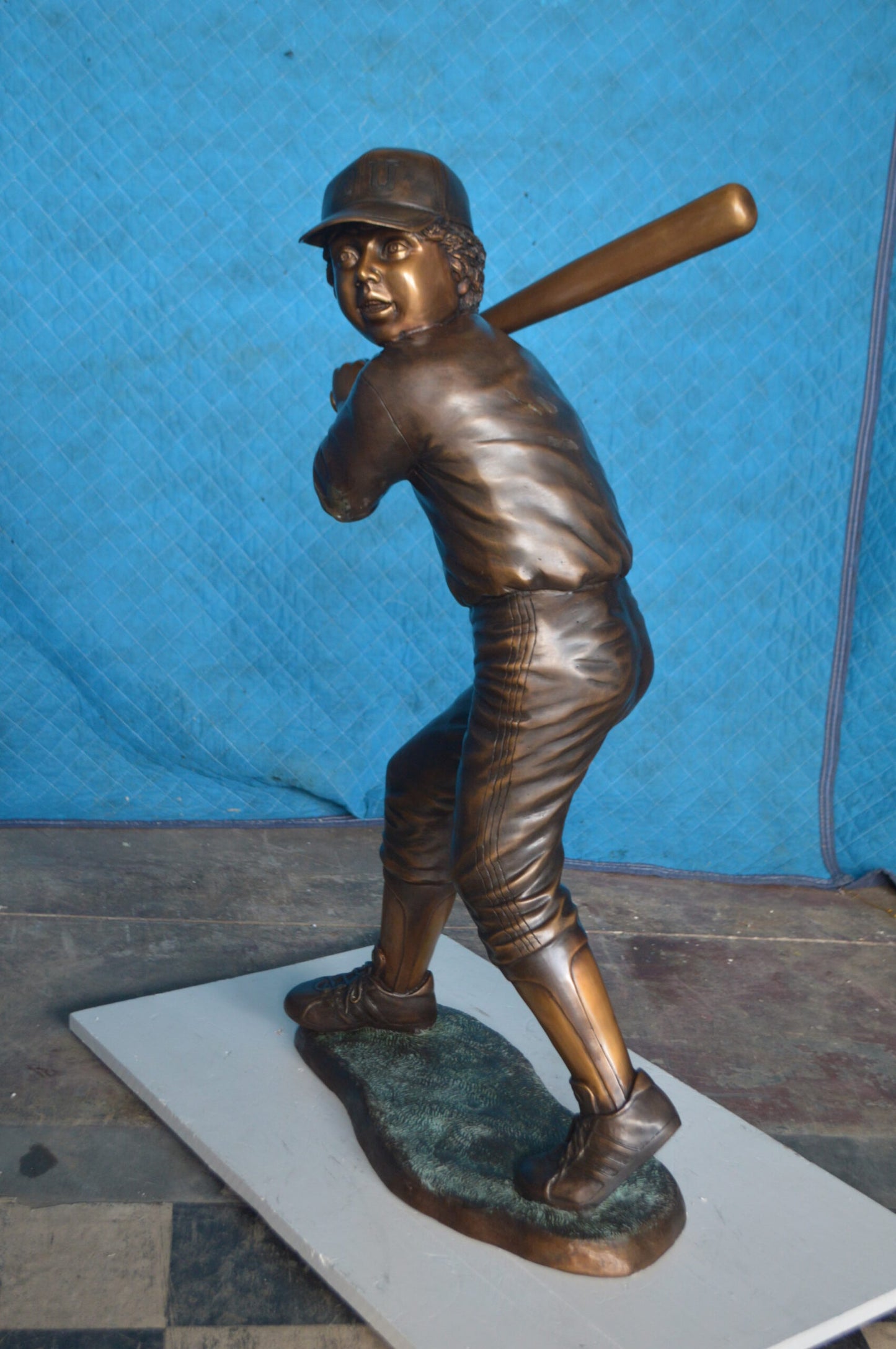 Boy With a baseball Bat playing, Bronze Statue -  Size: 23"L x 16"W x 38"H.