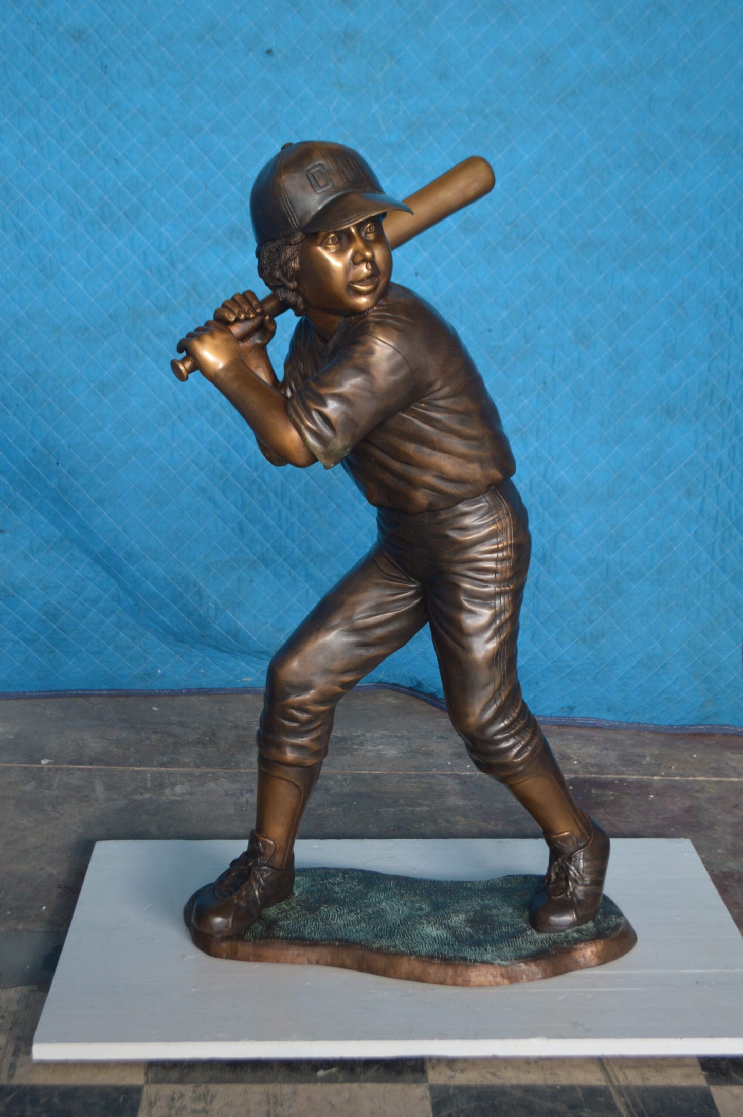 Boy With a baseball Bat playing, Bronze Statue - Size: 23"L x 16"W x 38"H.