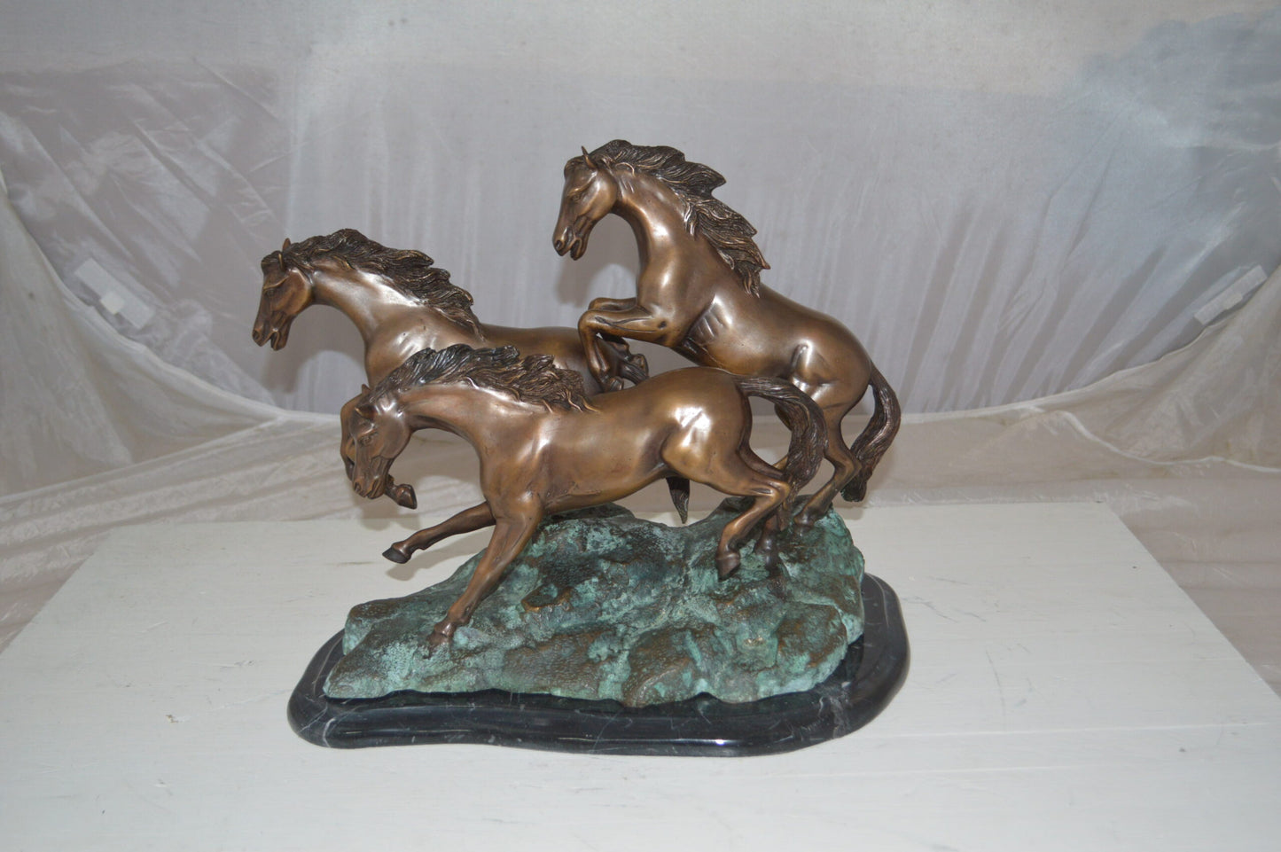 Three horses running Bronze Statue - Size: 11"L x 18"W x 13"H.