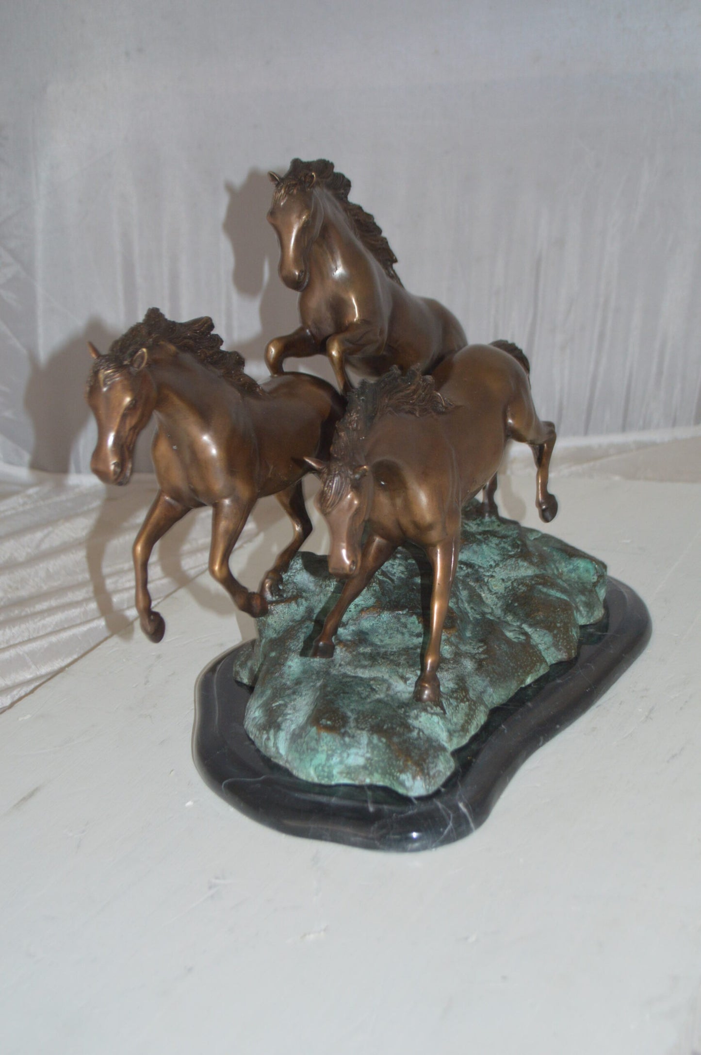 Three horses running Bronze Statue - Size: 11"L x 18"W x 13"H.