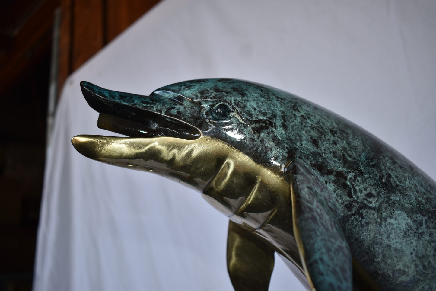 Three Dolphins Swim Next to A Sea Turtle Fountain Bronze Statue 17"x 15" x 38"H