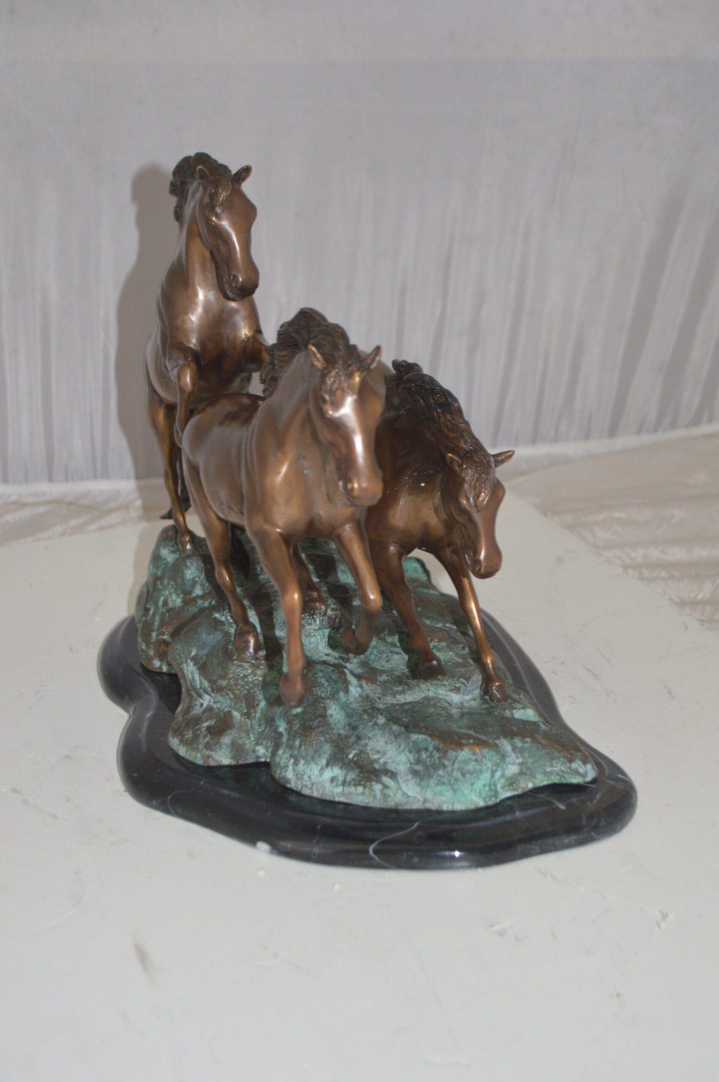 Three horses running Bronze Statue - Size: 11"L x 18"W x 13"H.