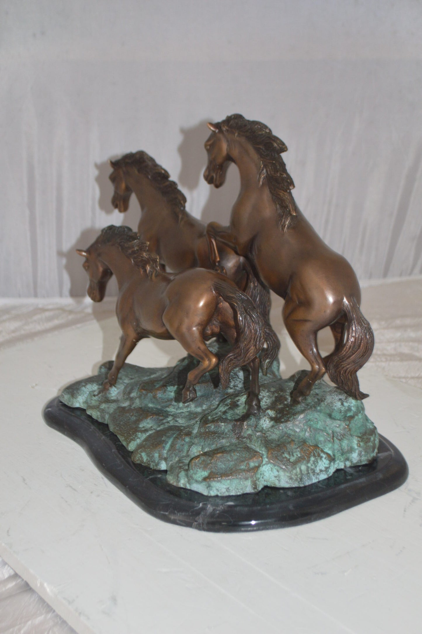 Three horses running Bronze Statue - Size: 11"L x 18"W x 13"H.