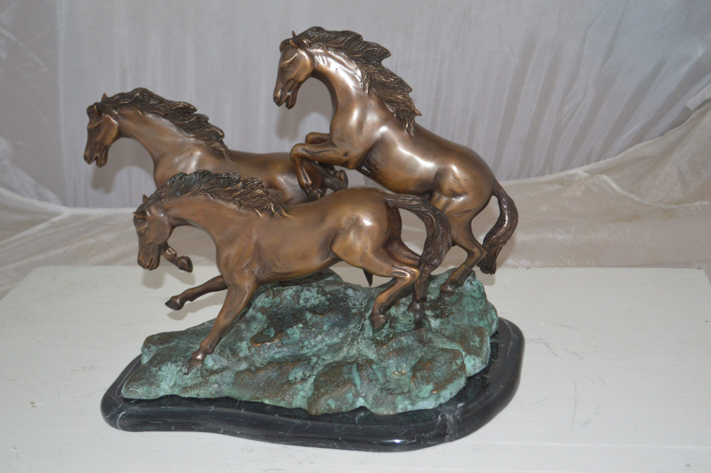 Three horses running Bronze Statue - Size: 11"L x 18"W x 13"H.