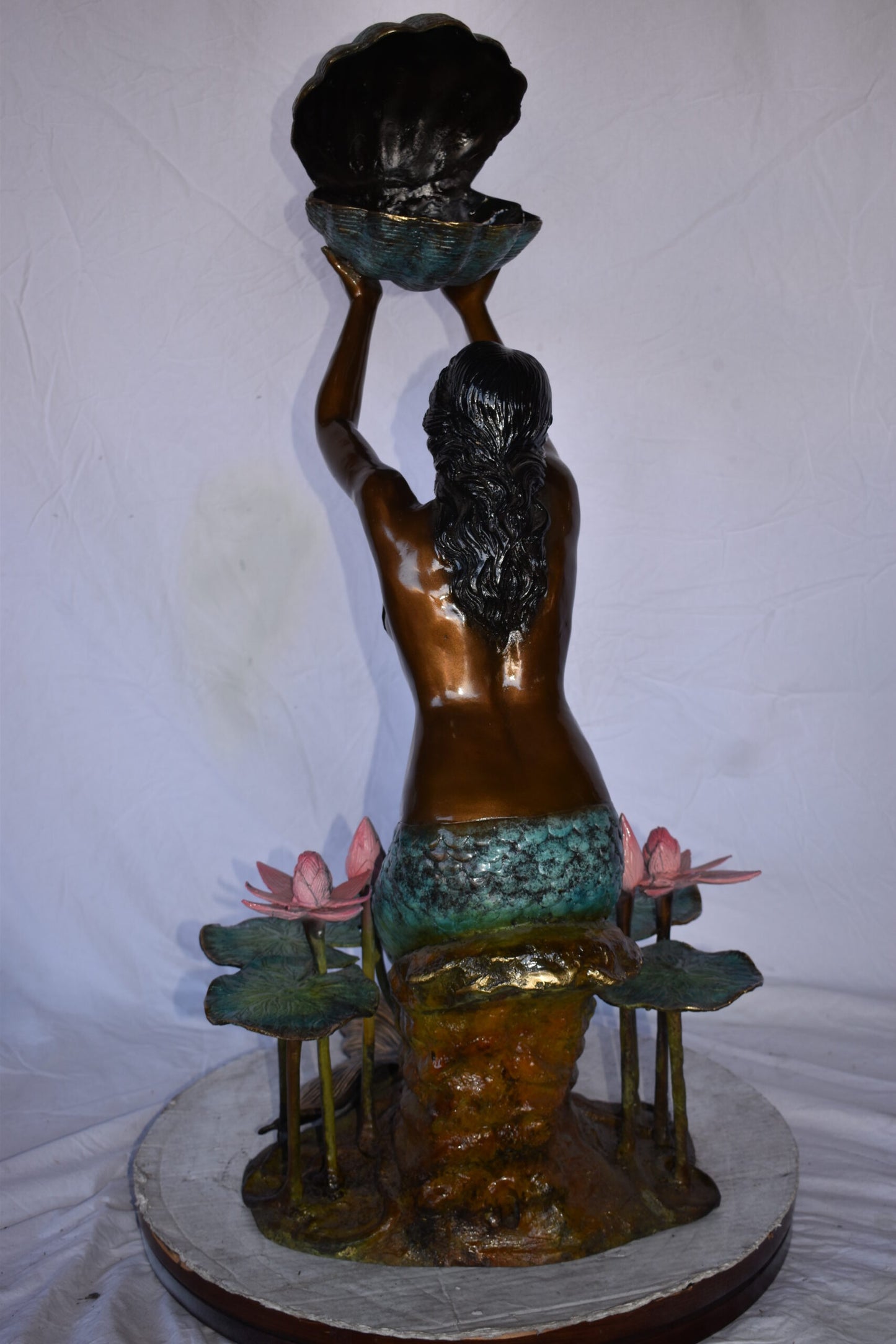 Mermaid Holding A Shell Upright Water Bronze Fountain Art Nude 19"x 26" x 40"H