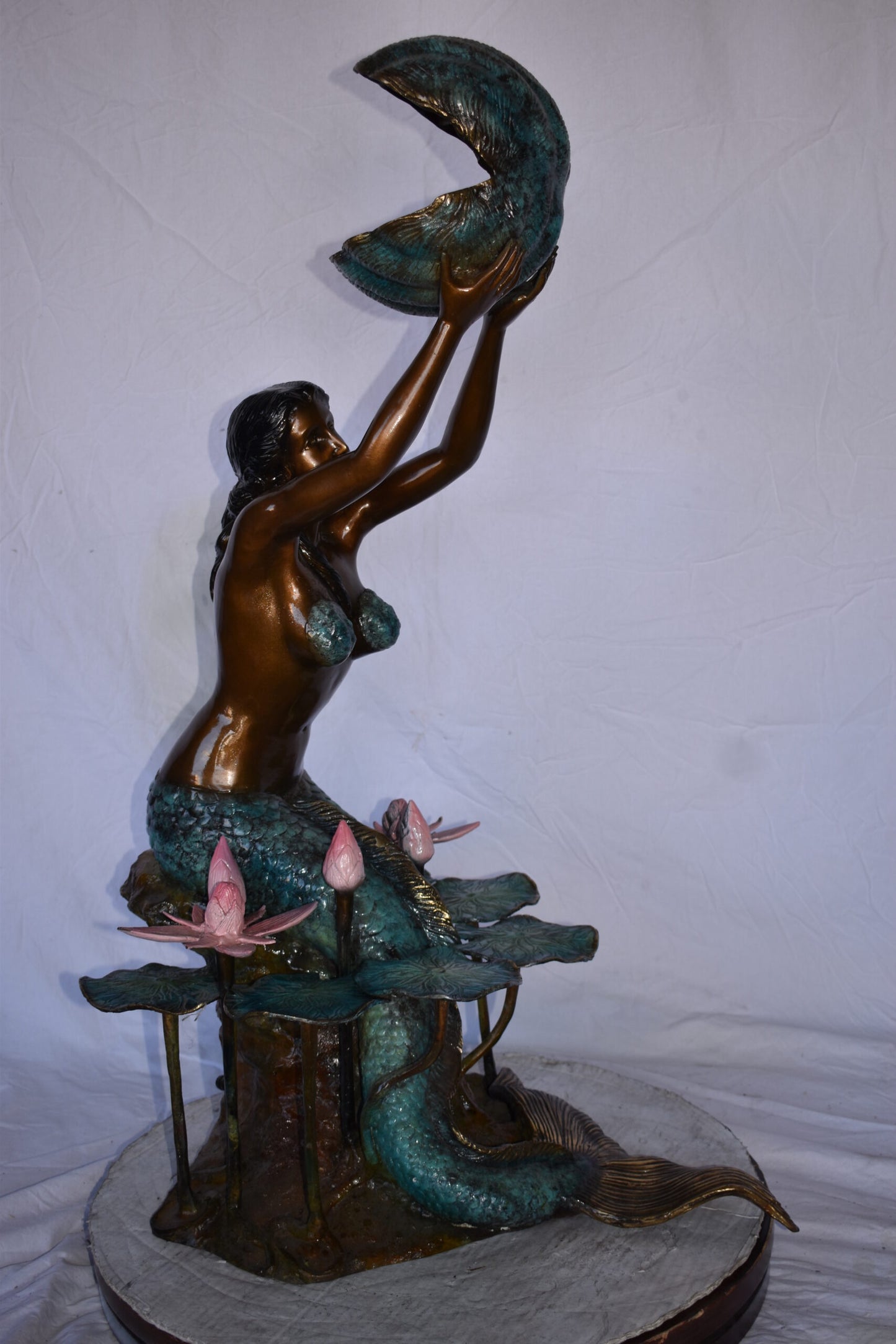 Mermaid Holding A Shell Upright Water Bronze Fountain Art Nude 19"x 26" x 40"H
