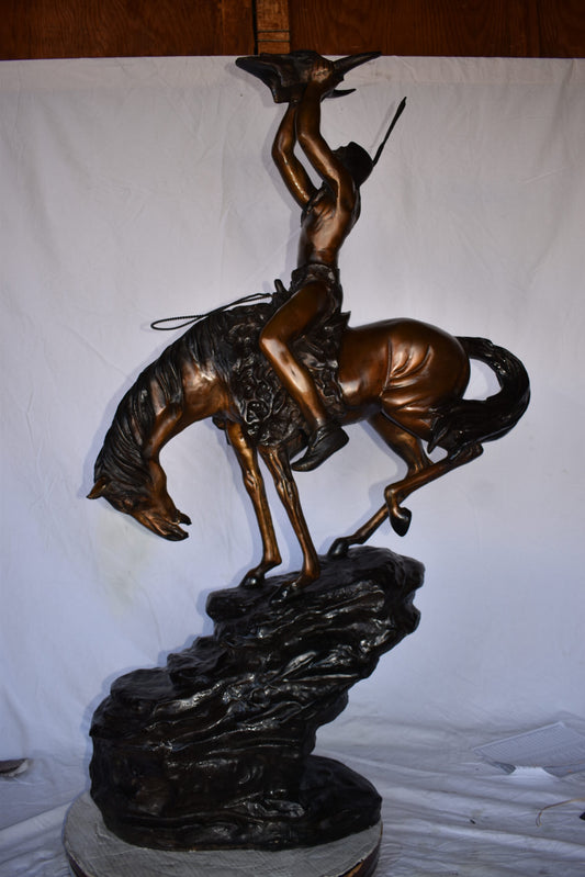 Medicine Man on His Horse Bronze Statue 33"x 15" x 59"H