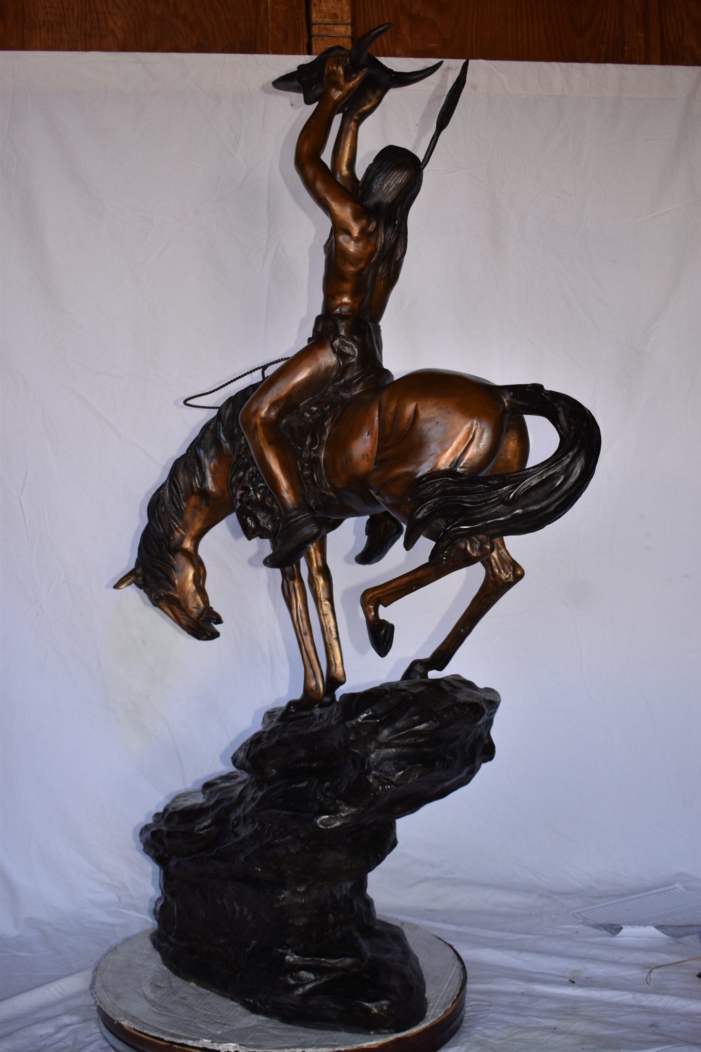 Medicine Man on His Horse Bronze Statue 33"x 15" x 59"H