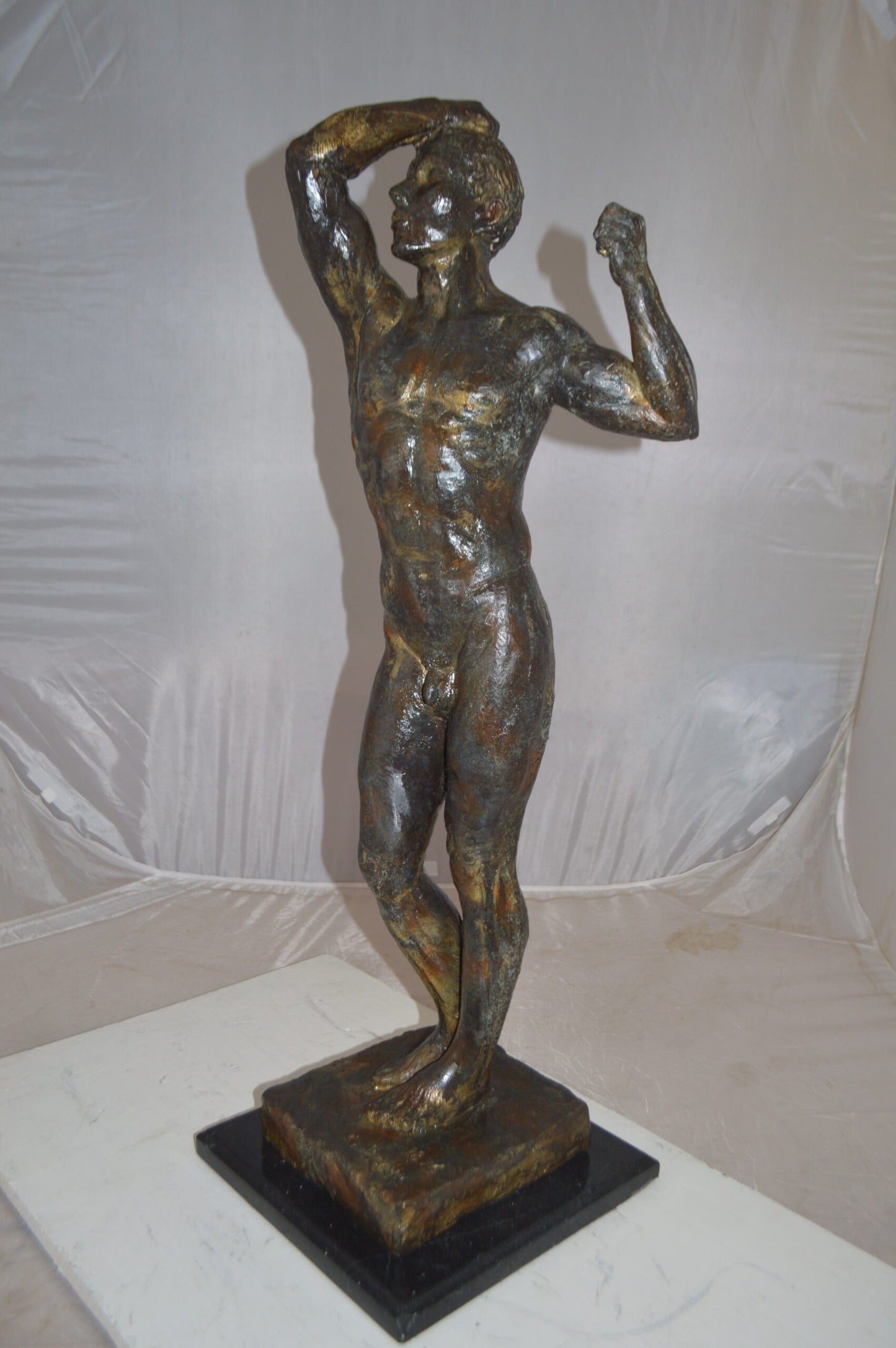 The Bronze Age Male bronze statue by Rodin replica - Size: 12"L x 12"W x 36"H.