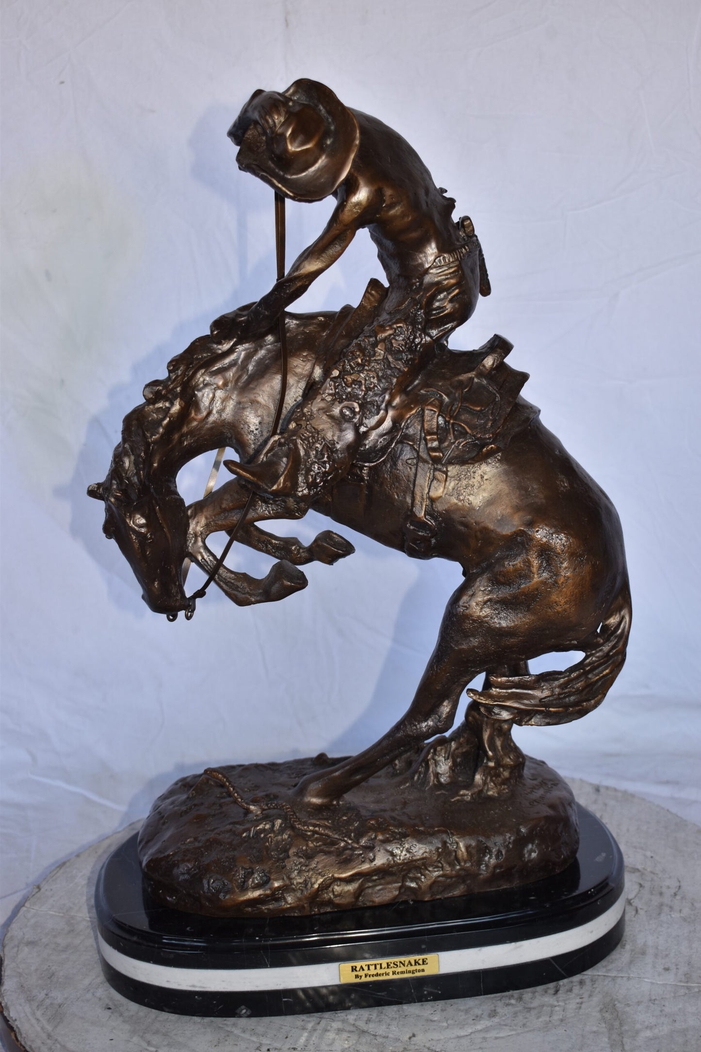 Rattlesnake Remington Replica Bronze Statue on A Marble Size: 16" x 10" x 25"H