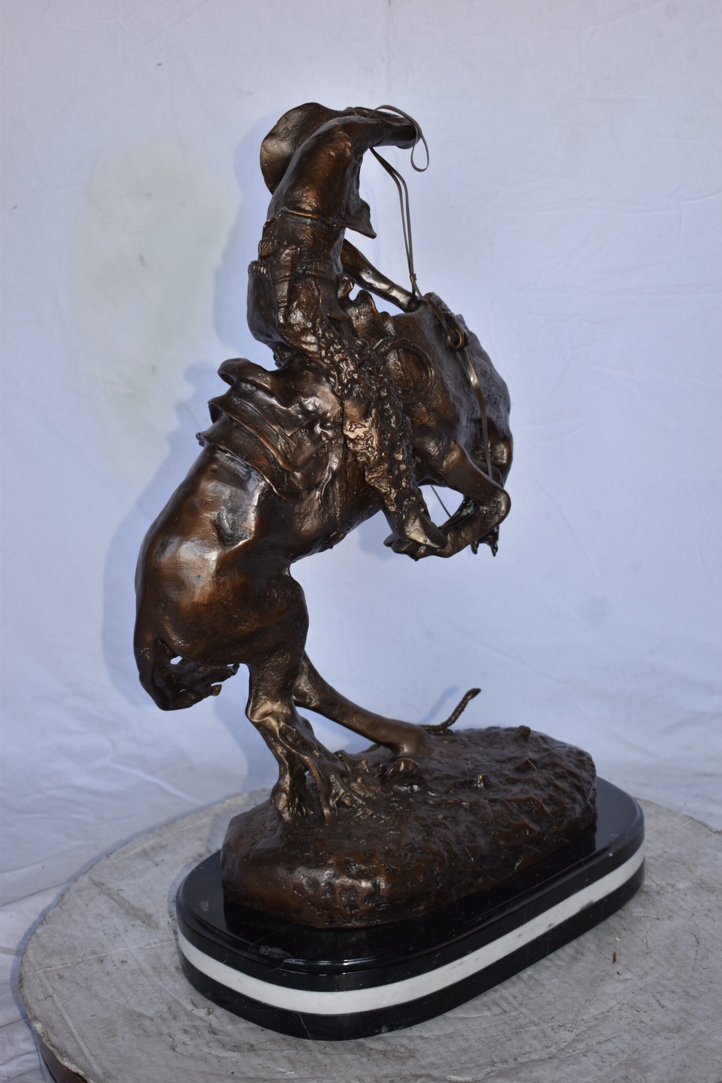 Rattlesnake Remington Replica Bronze Statue on A Marble Size: 16" x 10" x 25"H