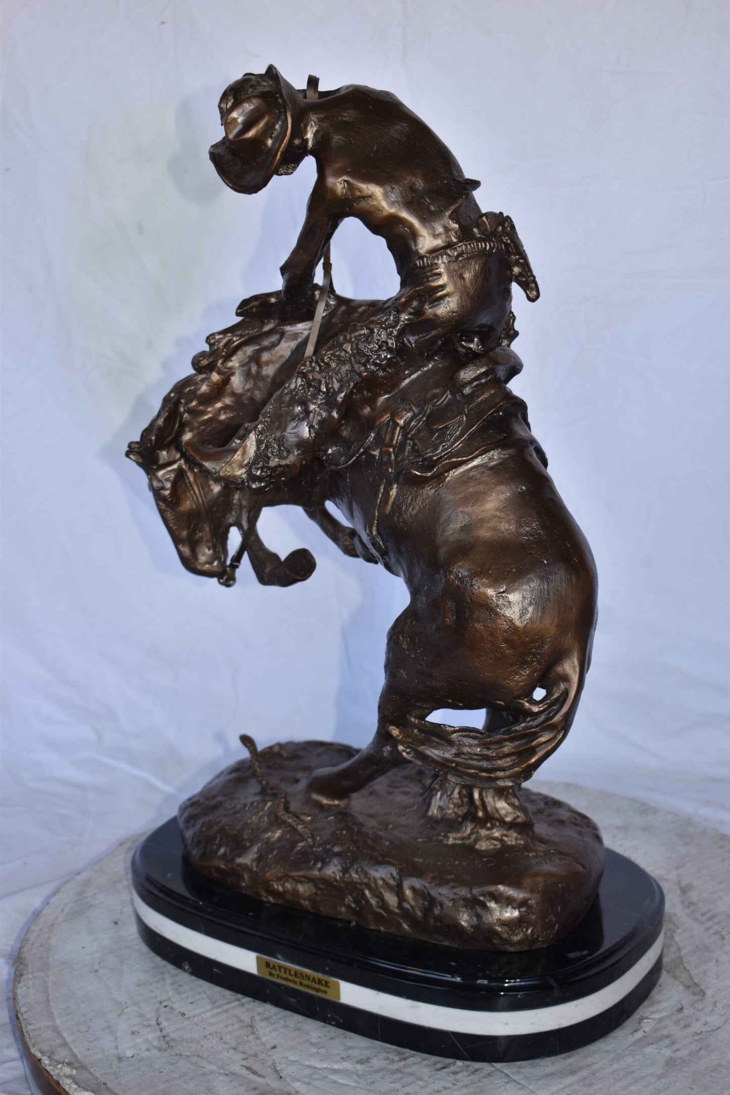 Rattlesnake Remington Replica Bronze Statue on A Marble Size: 16" x 10" x 25"H