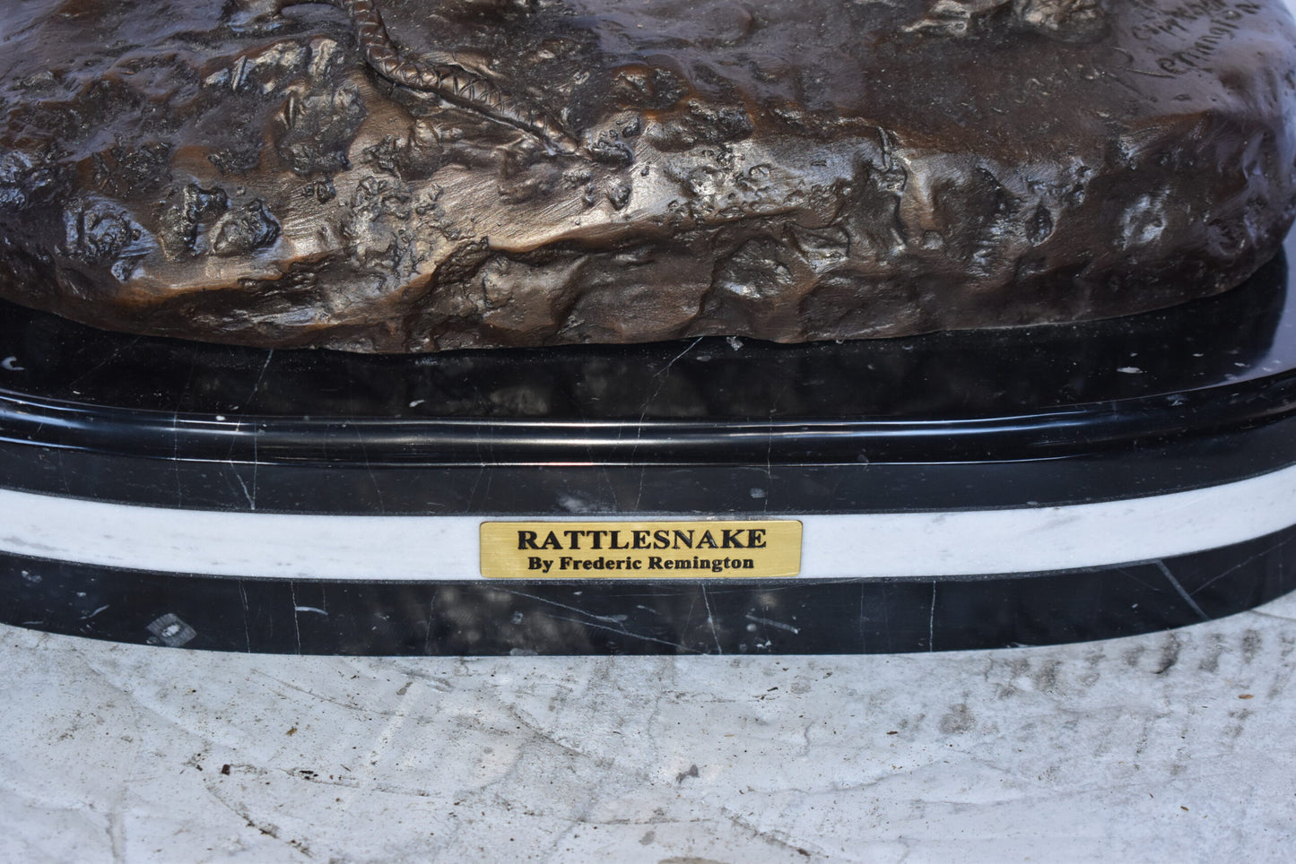 Rattlesnake Remington Replica Bronze Statue on A Marble Size: 16" x 10" x 25"H