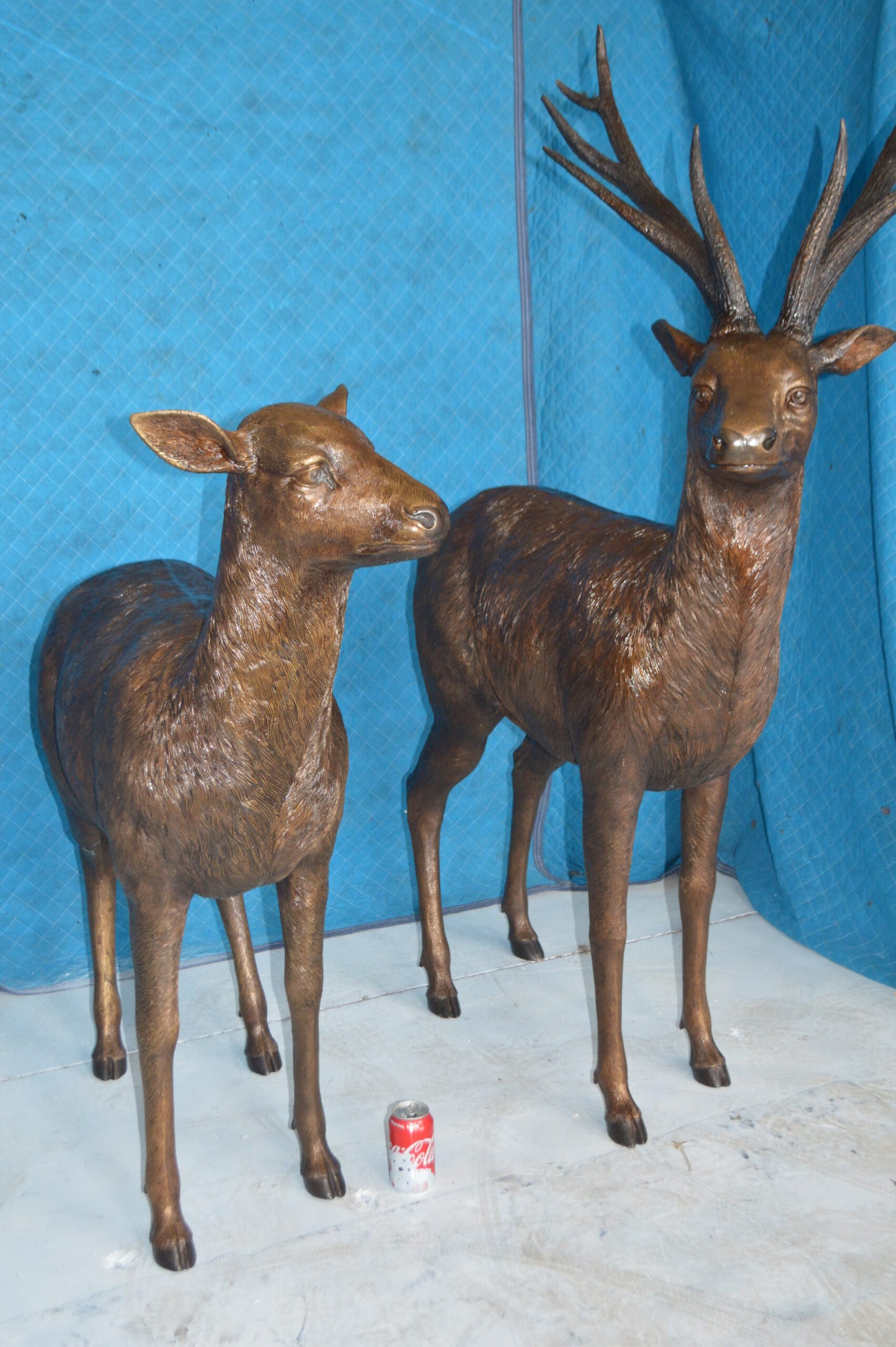 Pair of standing Deers bronze statues -  Size: 48"L x 45"W x 65"H.