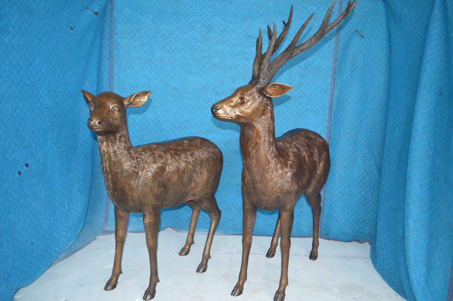 Pair of standing Deers bronze statues -  Size: 48"L x 45"W x 65"H.