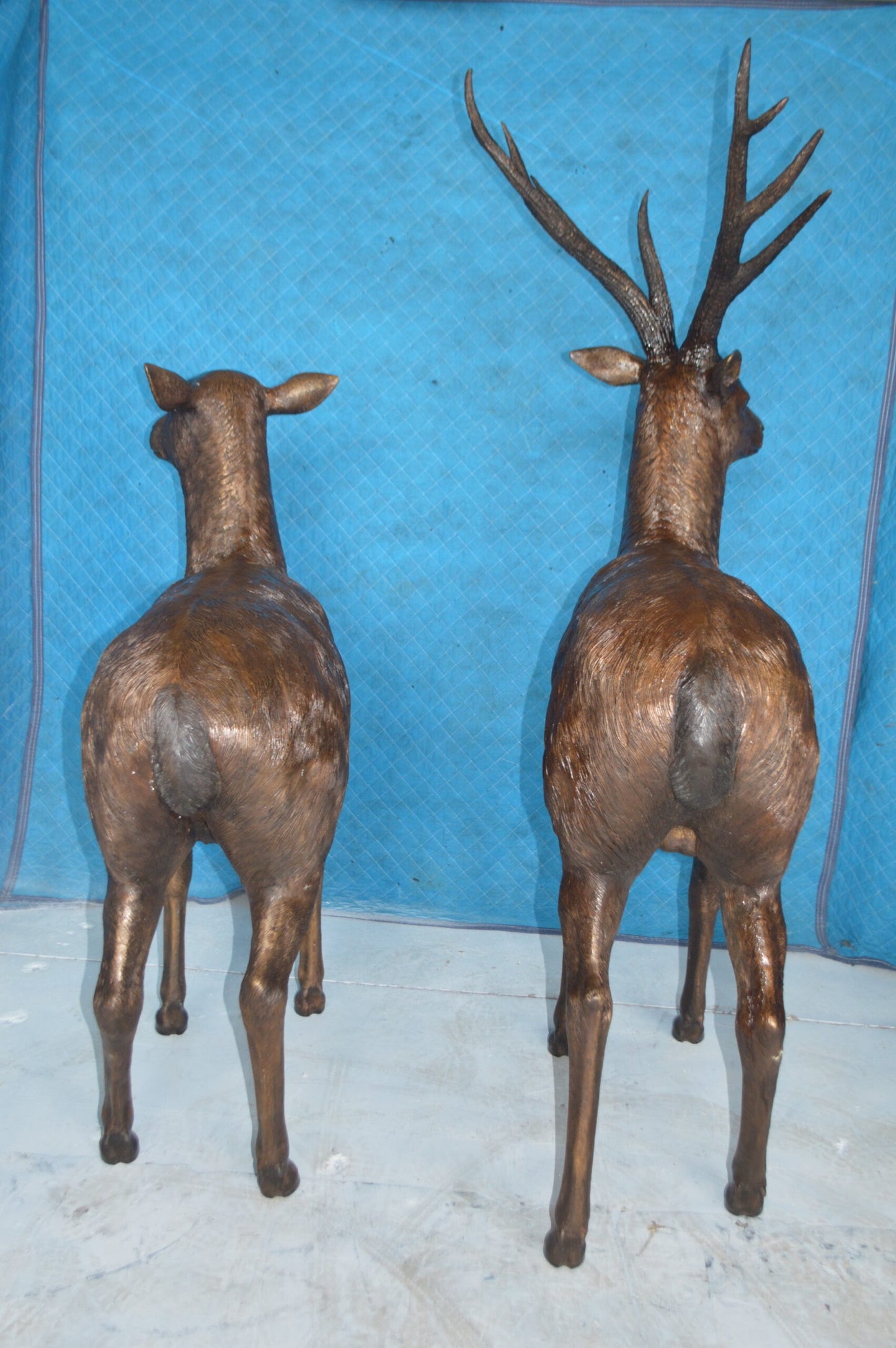 Pair of standing Deers bronze statues -  Size: 48"L x 45"W x 65"H.