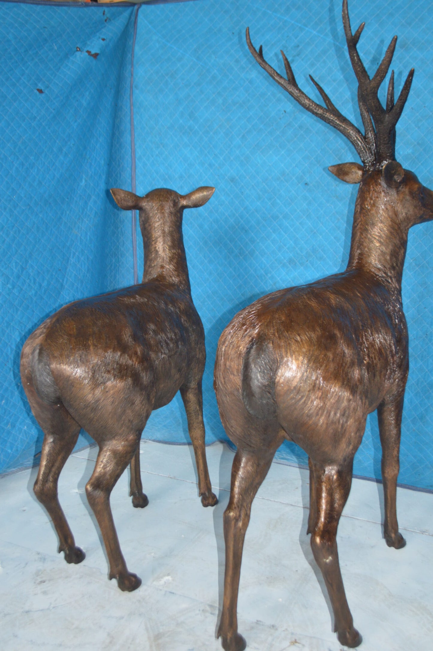 Pair of standing Deers bronze statues -  Size: 48"L x 45"W x 65"H.