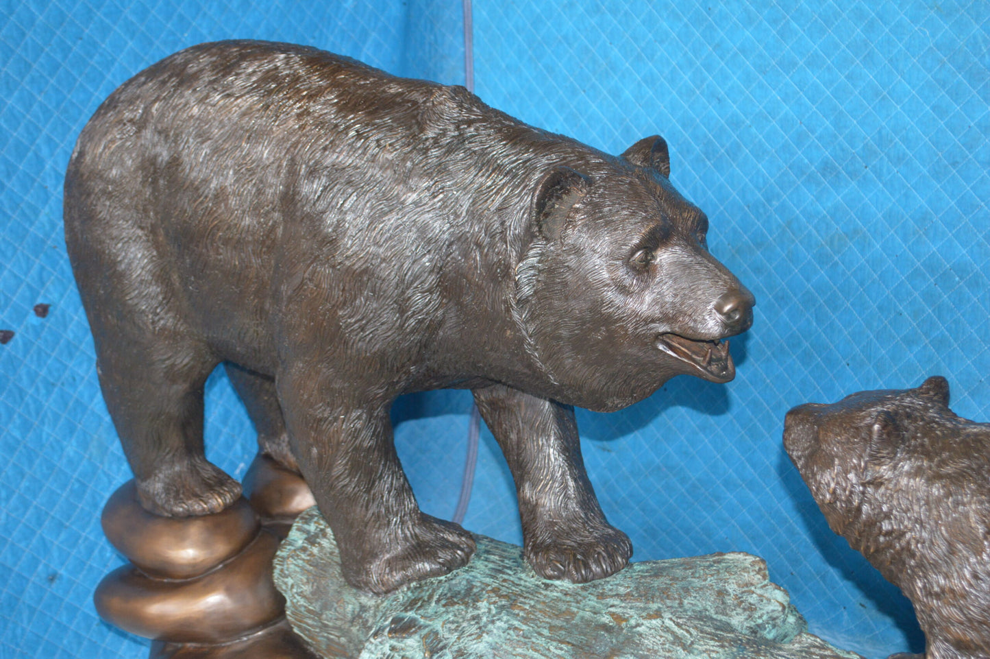 Family Bear on log giant bronze statue - Size: 61"L x 34"W x 45"H.
