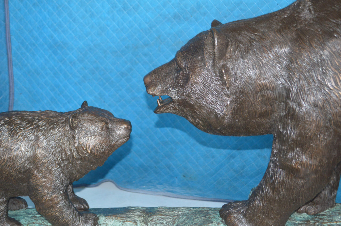Family Bear on log giant bronze statue - Size: 61"L x 34"W x 45"H.