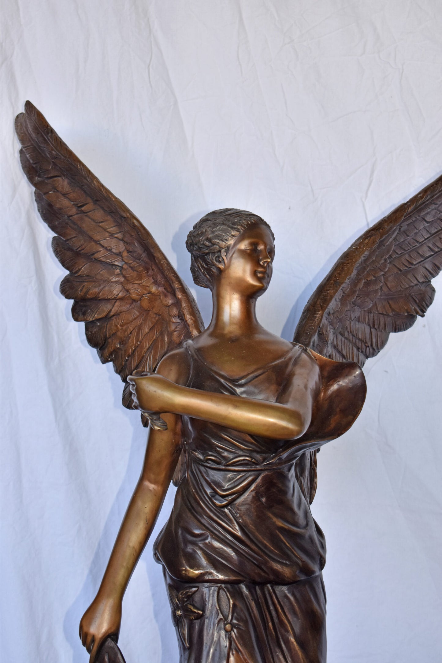 A Pair of Angels of Fortune Bronze Statues Size: 27" x 27" x 69"H