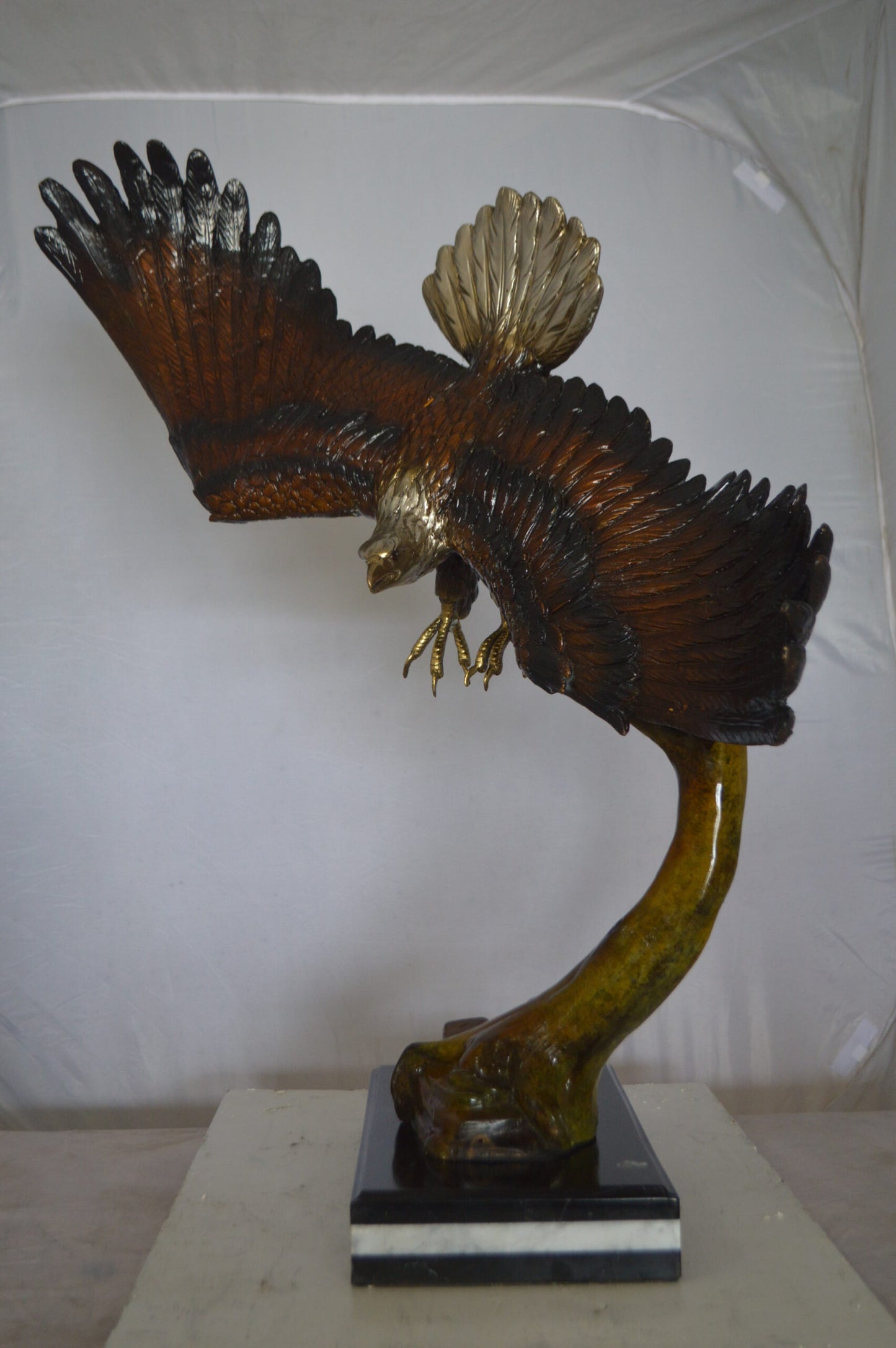 Eagle Soaring Bronze Statue by W Aribu - Size: 35"L x 27"W x 38"H.