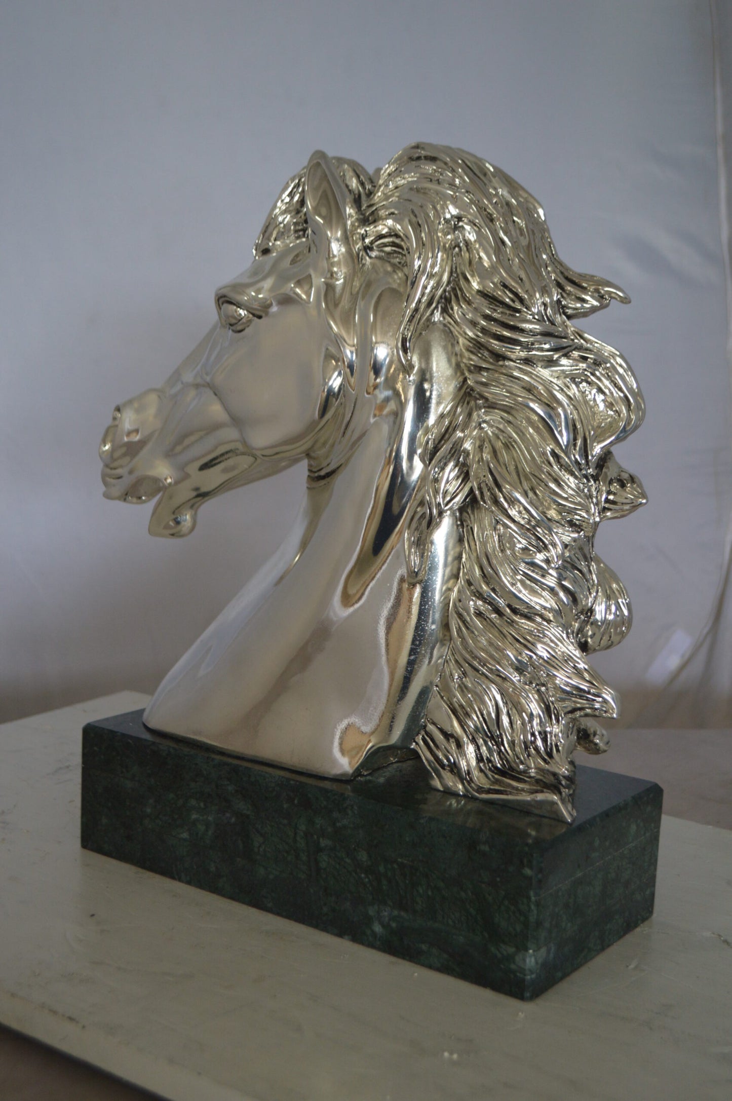Horse Bust Silver Finished Statue - Size: 16"L x 7"W x 20"H.