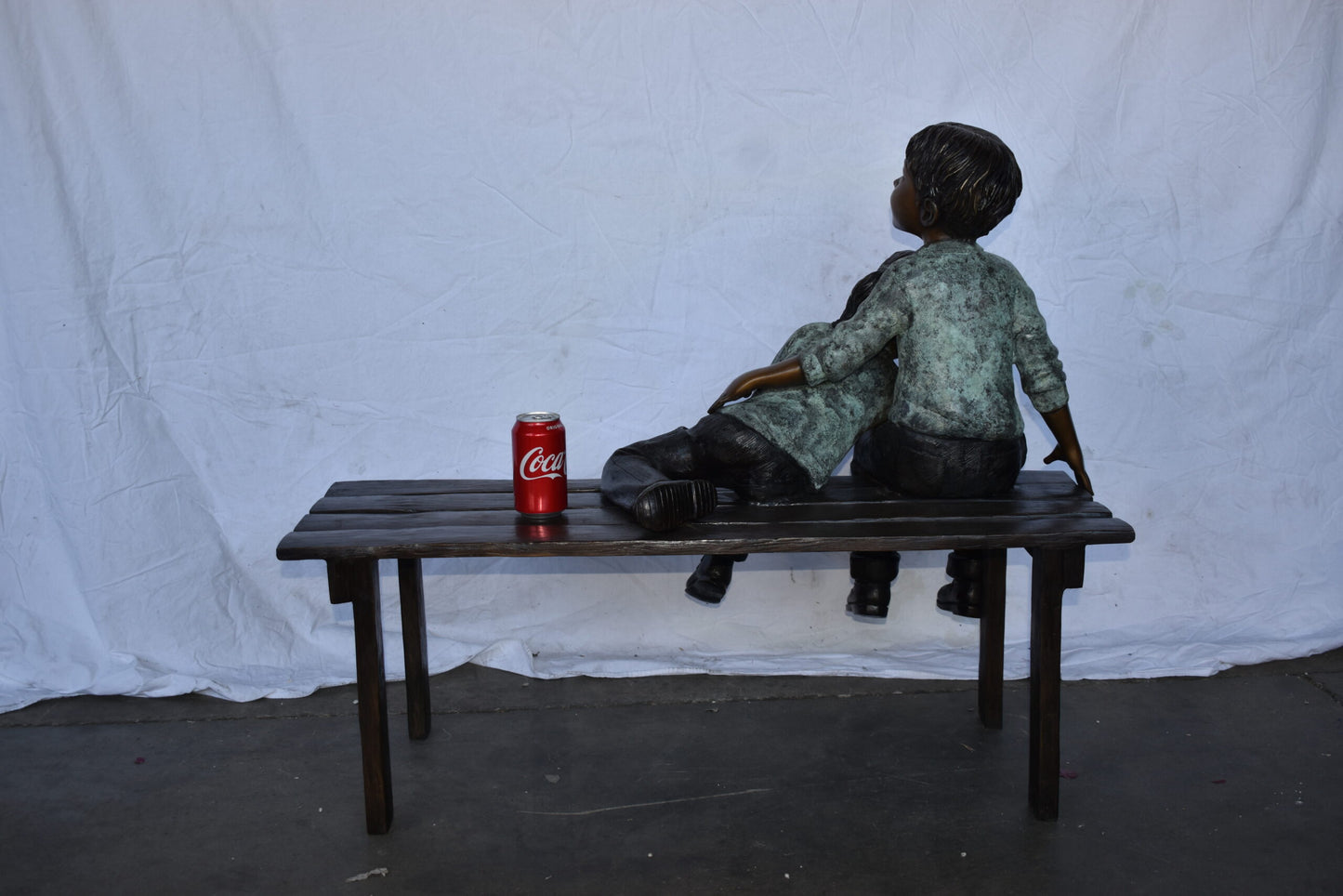 Brother and Sister on A Bench Enjoying Outdoors Bronze Statue  18" x 39" x 33"H