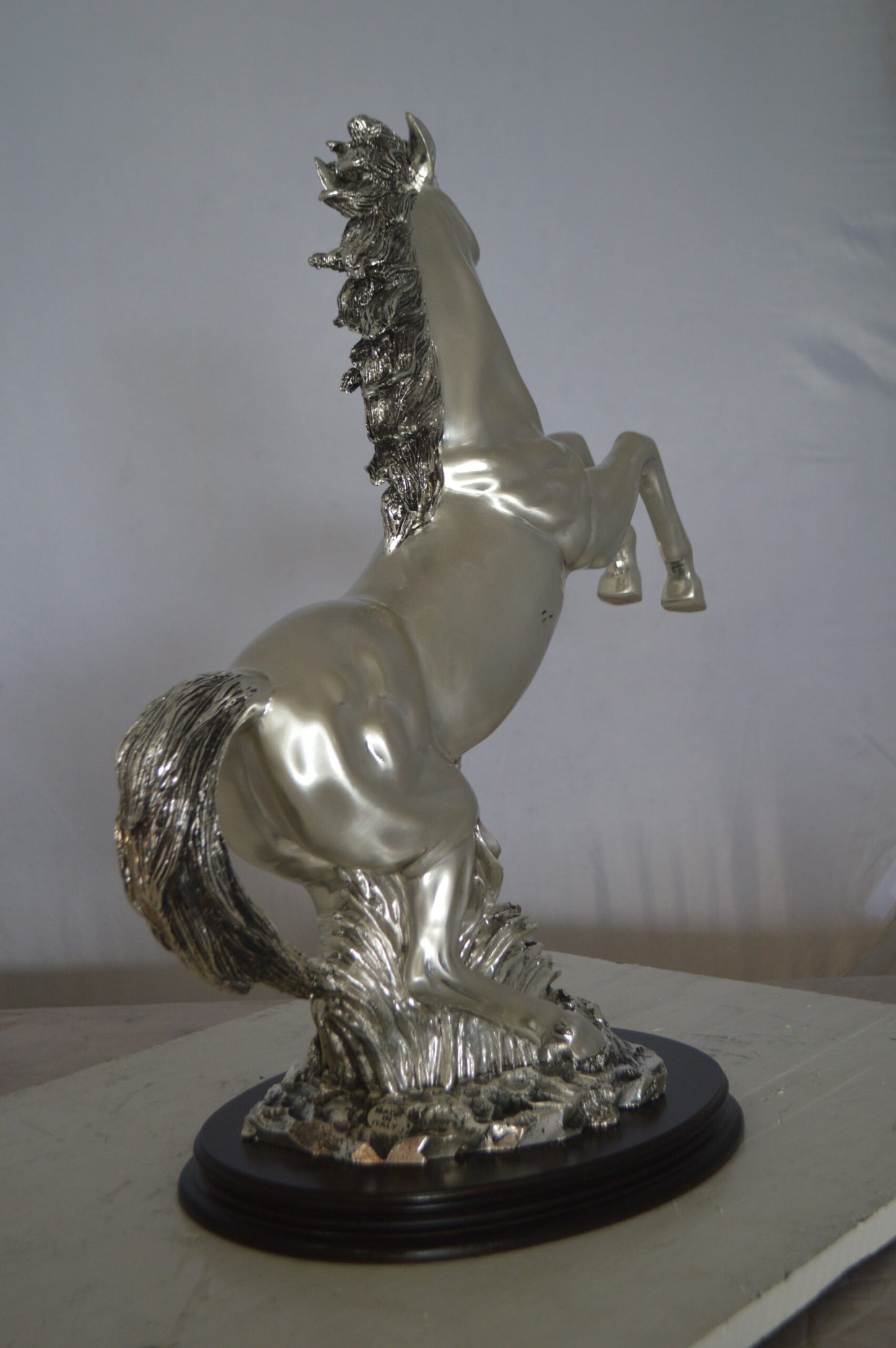 Rearing Horse Silver Finished Statue - Size: 18"L x 10"W x 22"H.