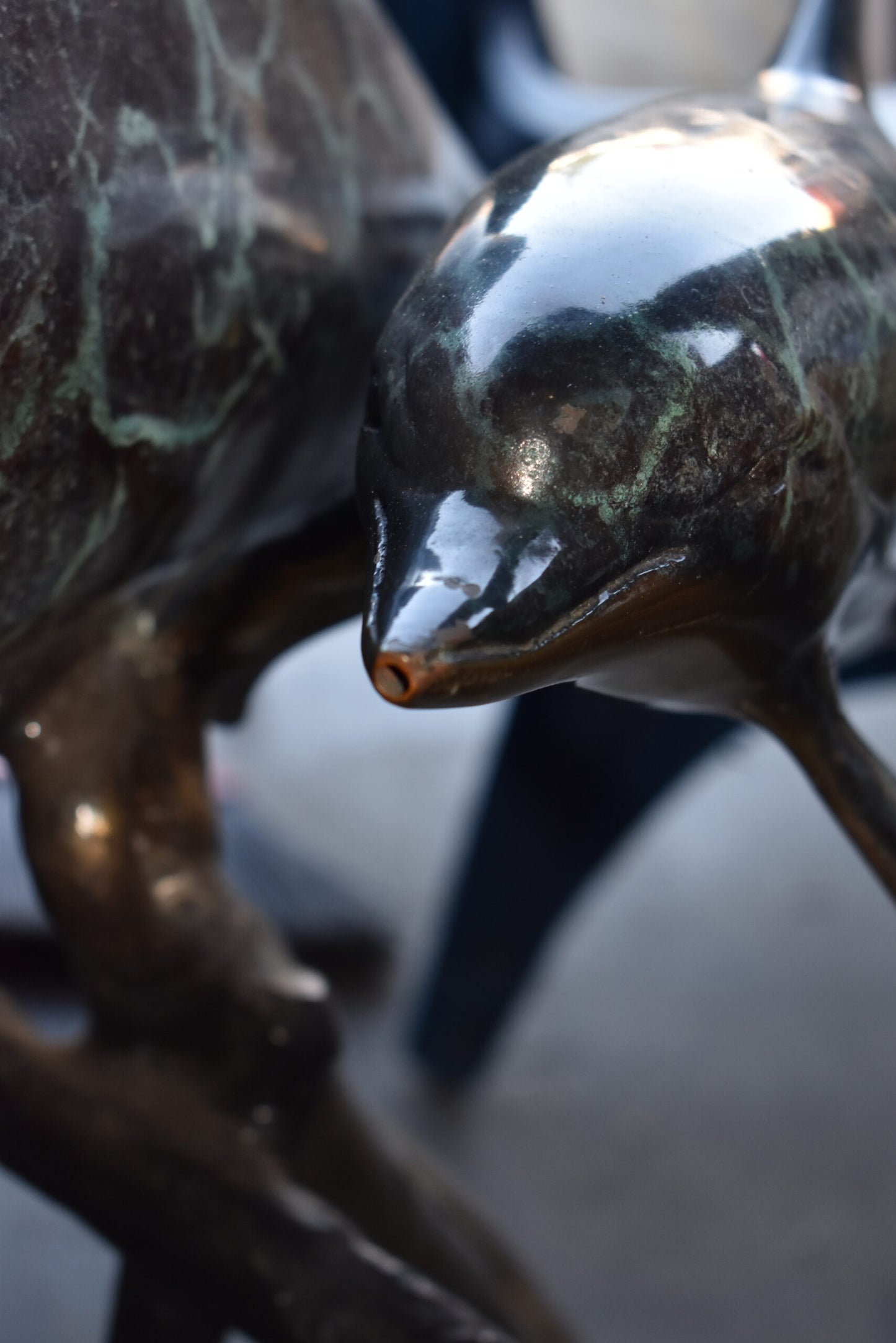 Two Dolphins Swimming Bronze Statue - slight paint damage 46"x 23" x 36"H