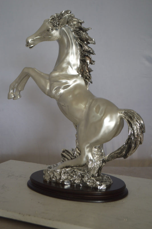 Rearing Horse Silver Finished Statue - Size: 18"L x 10"W x 22"H.