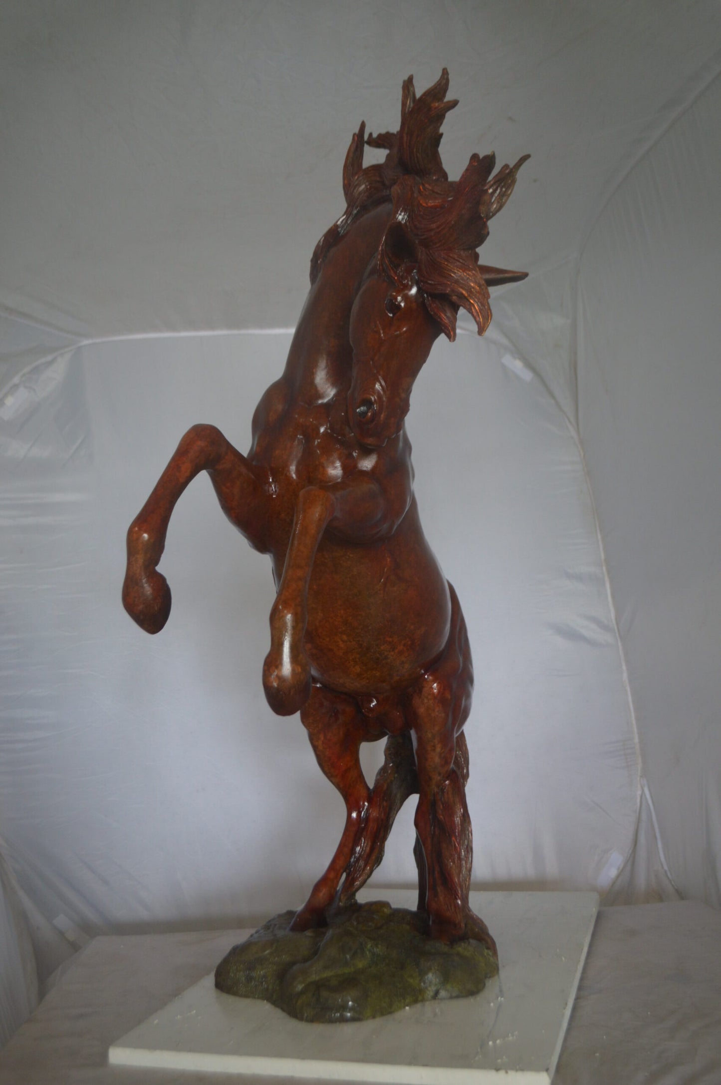 Large Rearing Horse  Red Finished Bronze Statue -  Size: 34"L x 21"W x 46"H.