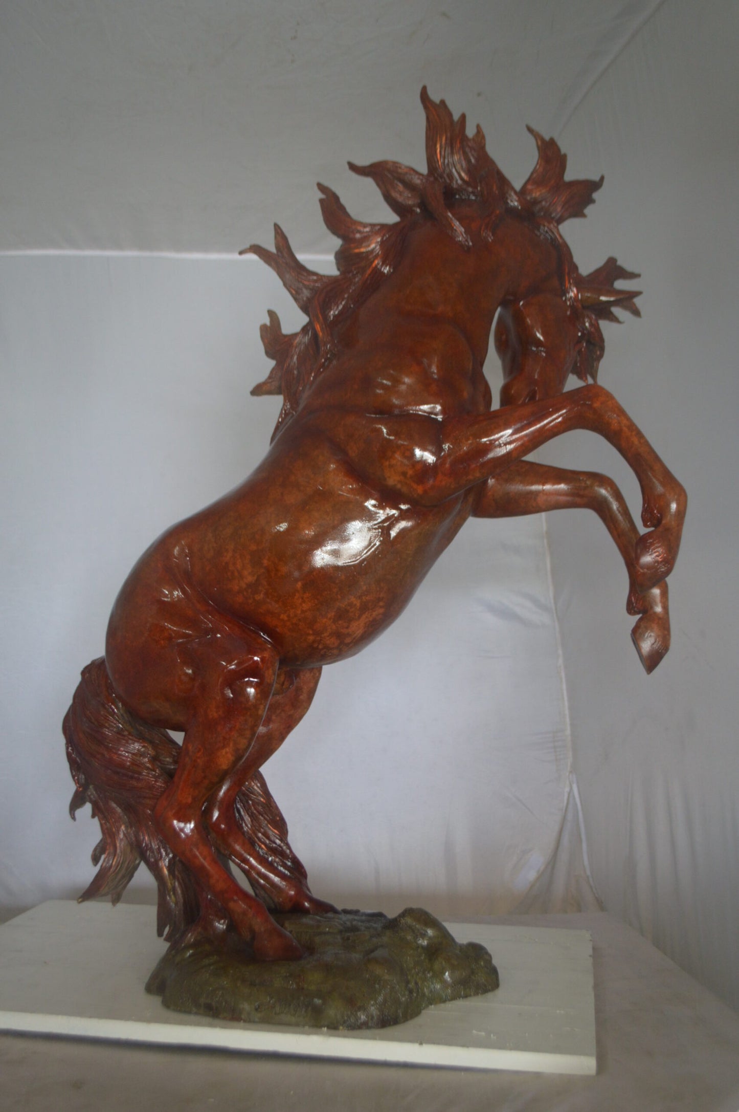 Large Rearing Horse  Red Finished Bronze Statue -  Size: 34"L x 21"W x 46"H.