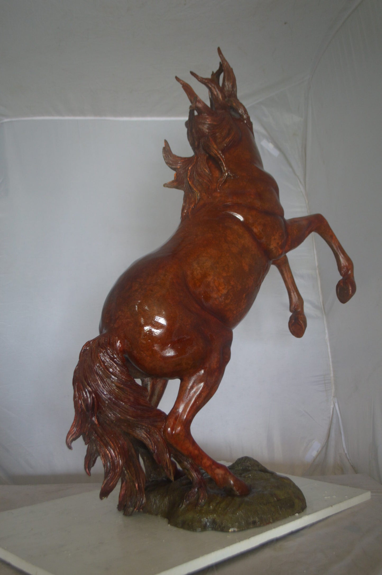 Large Rearing Horse  Red Finished Bronze Statue -  Size: 34"L x 21"W x 46"H.
