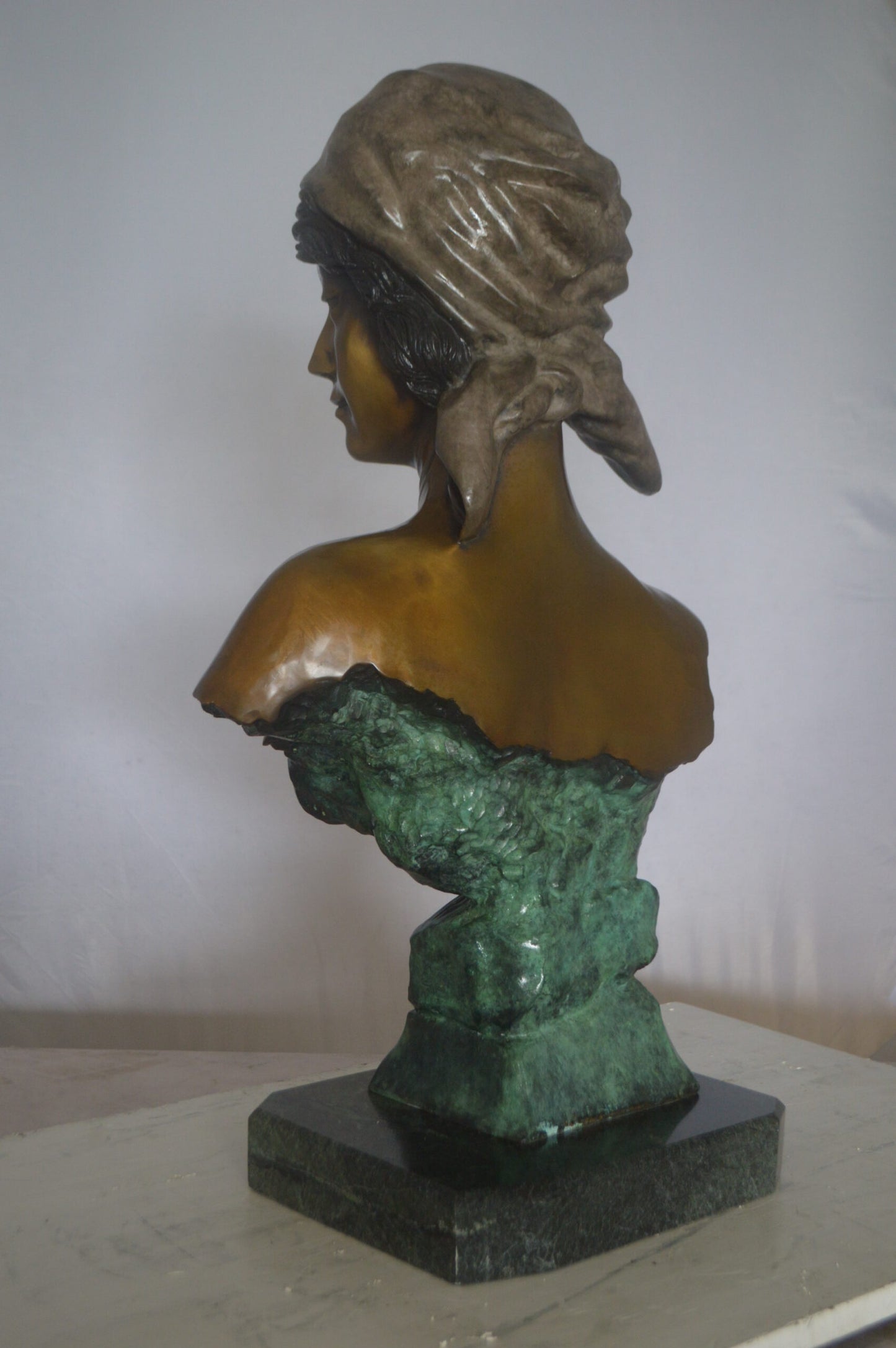 Lady Bust Bronze Statue - Size: 15"L x 9"W x 29"H.