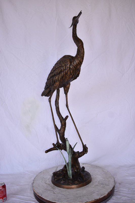 Great Blue Heron Looking Ahead Bronze Statue Fountain Size: 14" x 20" x 47"H