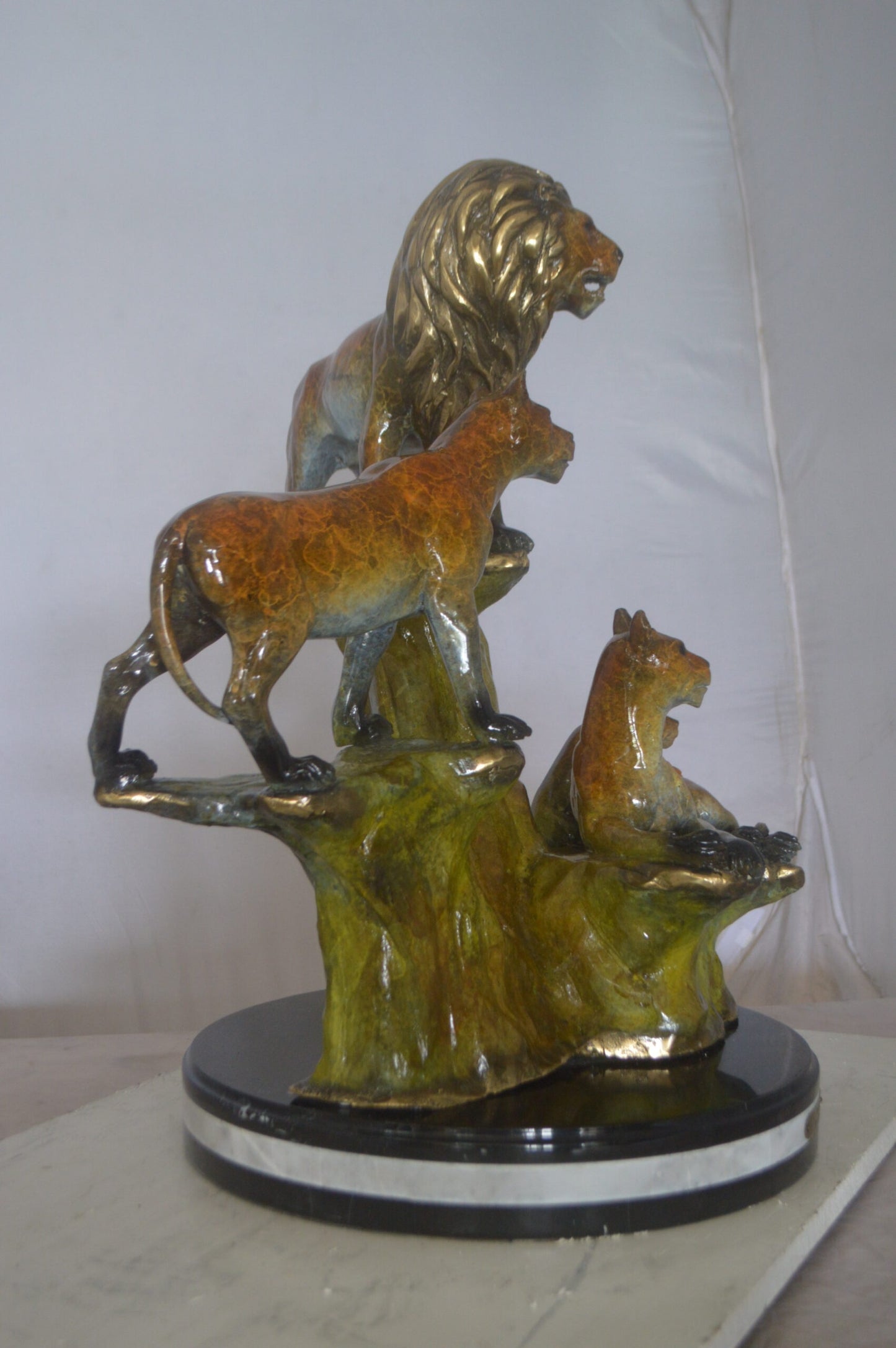 Family of Lions Bronze Statue - Lion King - Size: 21"L x 22"W x 28"H.