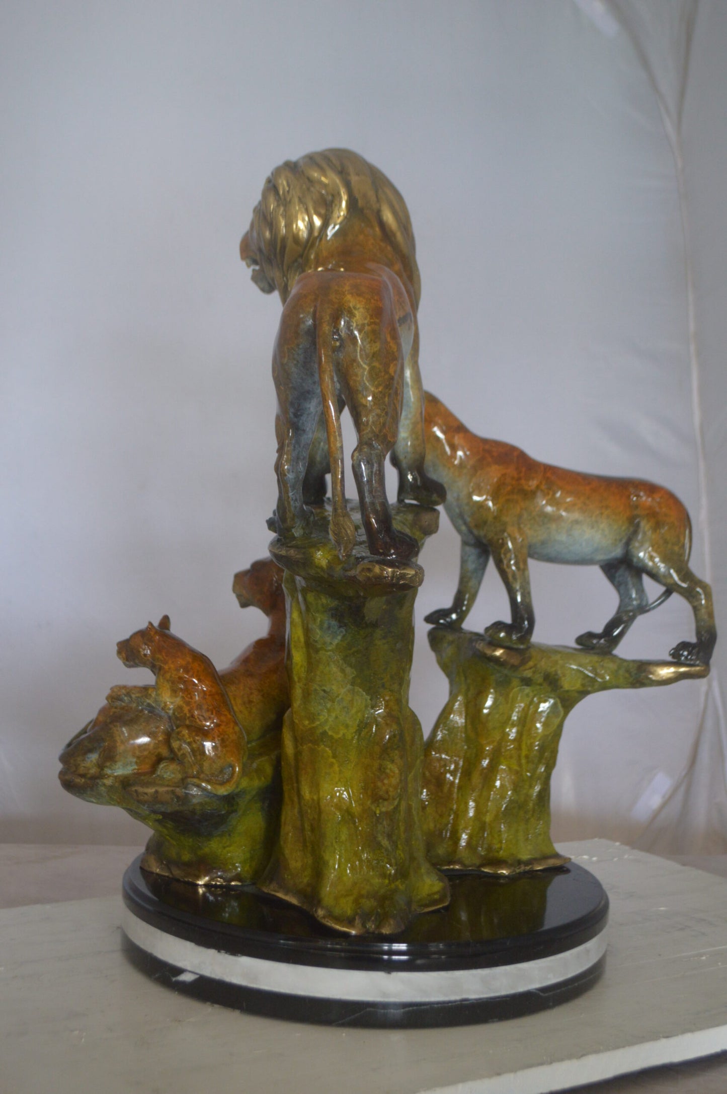 Family of Lions Bronze Statue - Lion King - Size: 21"L x 22"W x 28"H.