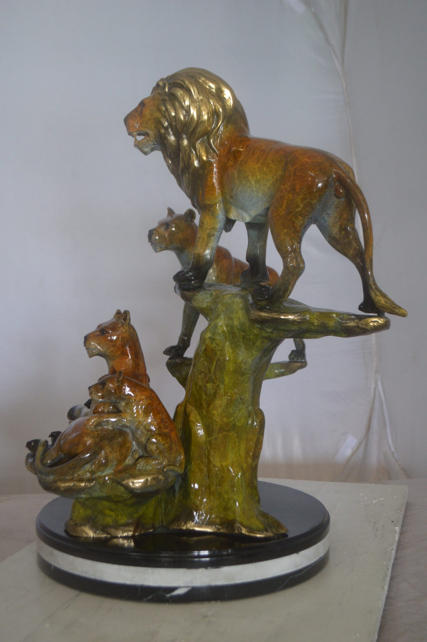 Family of Lions Bronze Statue - Lion King - Size: 21"L x 22"W x 28"H.