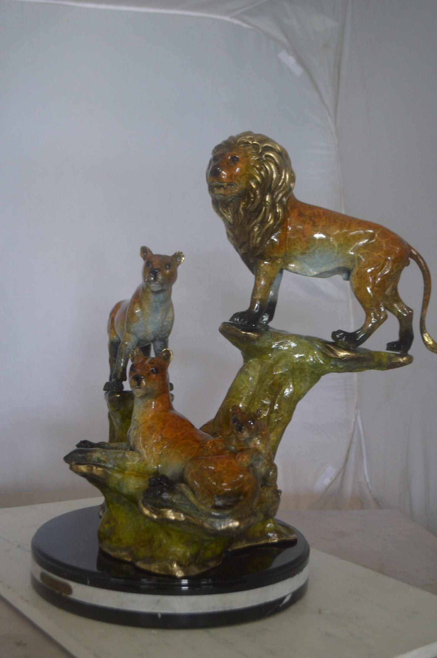 Family of Lions Bronze Statue - Lion King - Size: 21"L x 22"W x 28"H.
