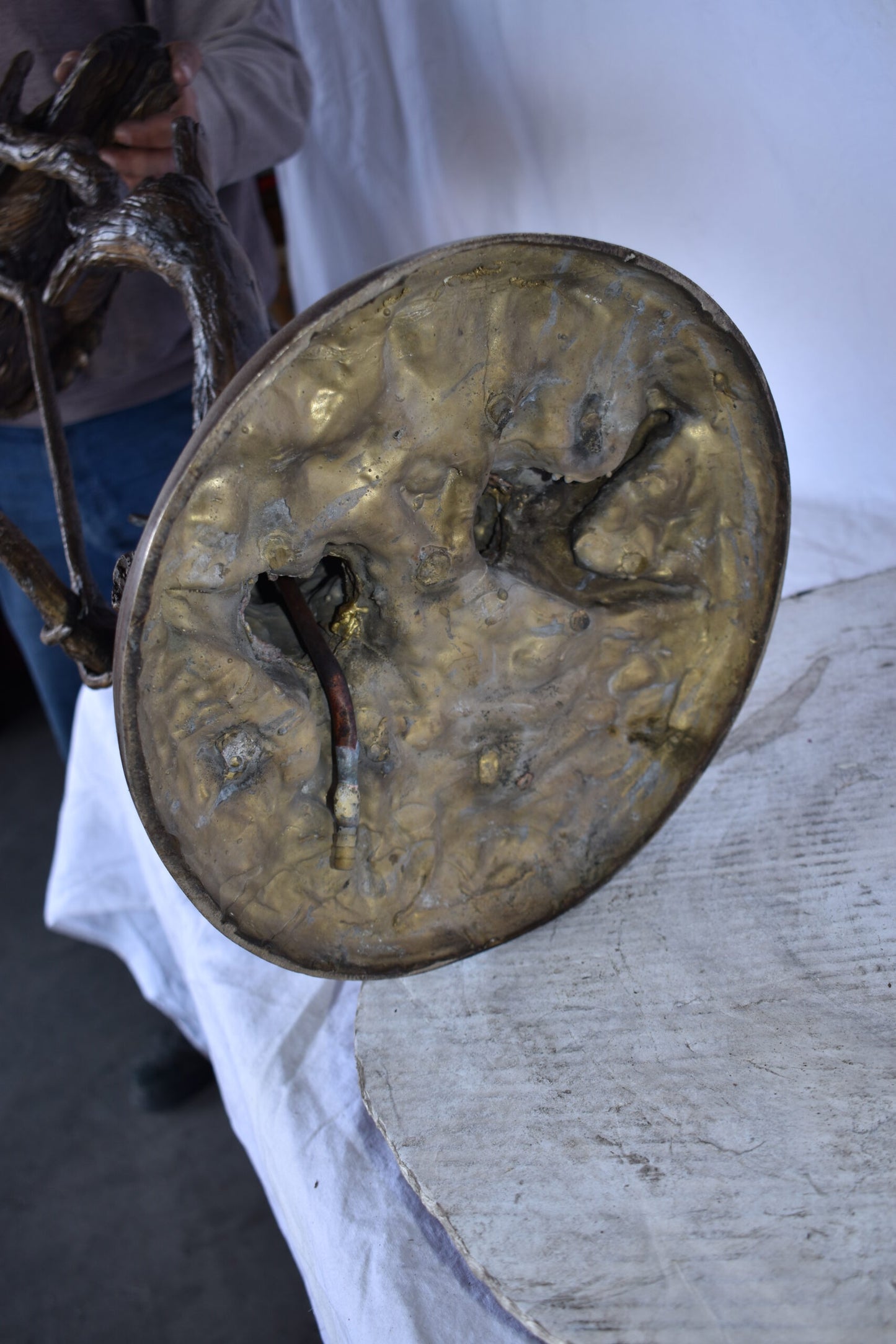 Great Blue Heron Looking Ahead Bronze Statue Fountain Size: 14" x 20" x 47"H