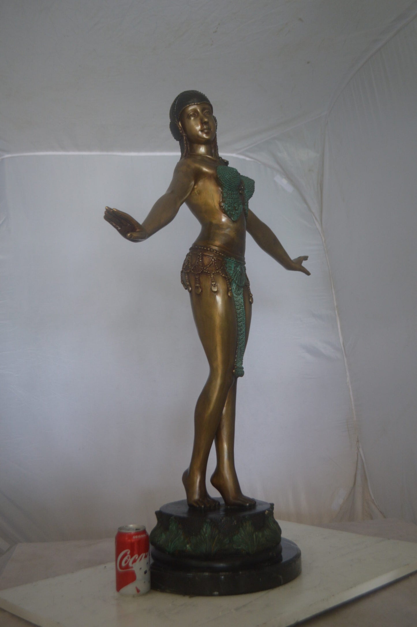 Belly Dancer Performing Bronze Statue - Size: 32"L x 8"W x 41"H.