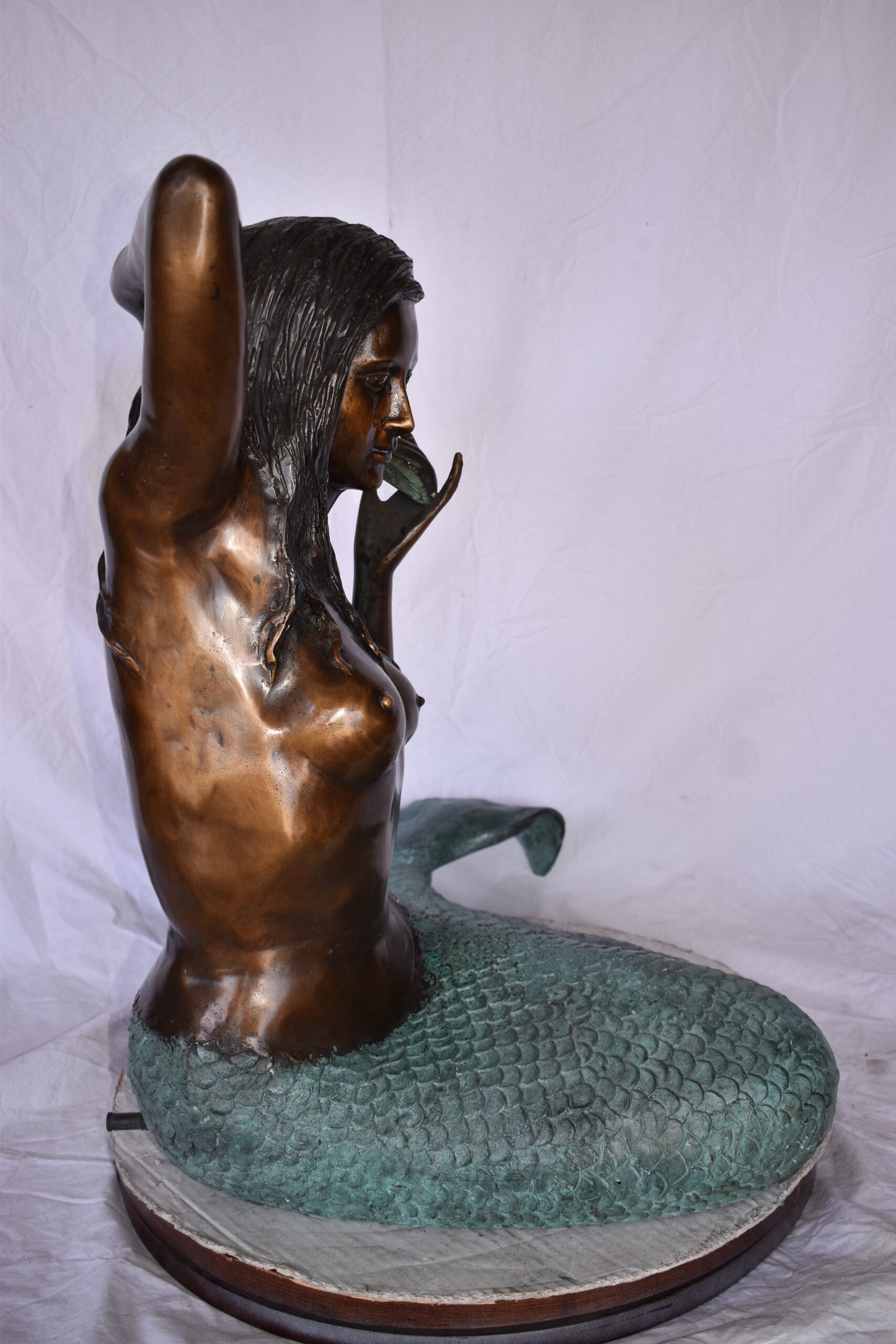 Mermaid Sitting Holding A Shell Bronze Fountain Art Nude 28" x 25" x 28"H