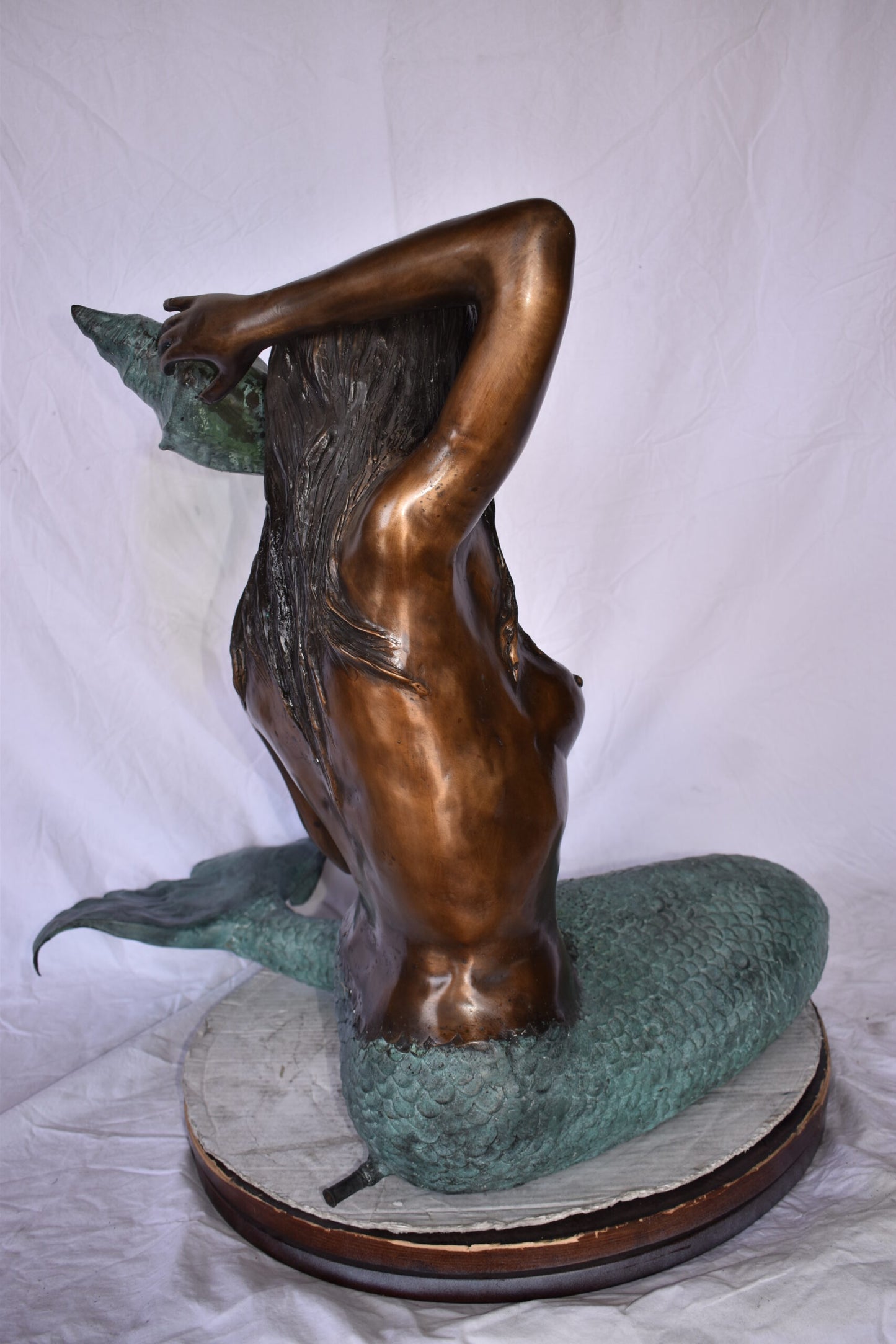 Mermaid Sitting Holding A Shell Bronze Fountain Art Nude 28" x 25" x 28"H
