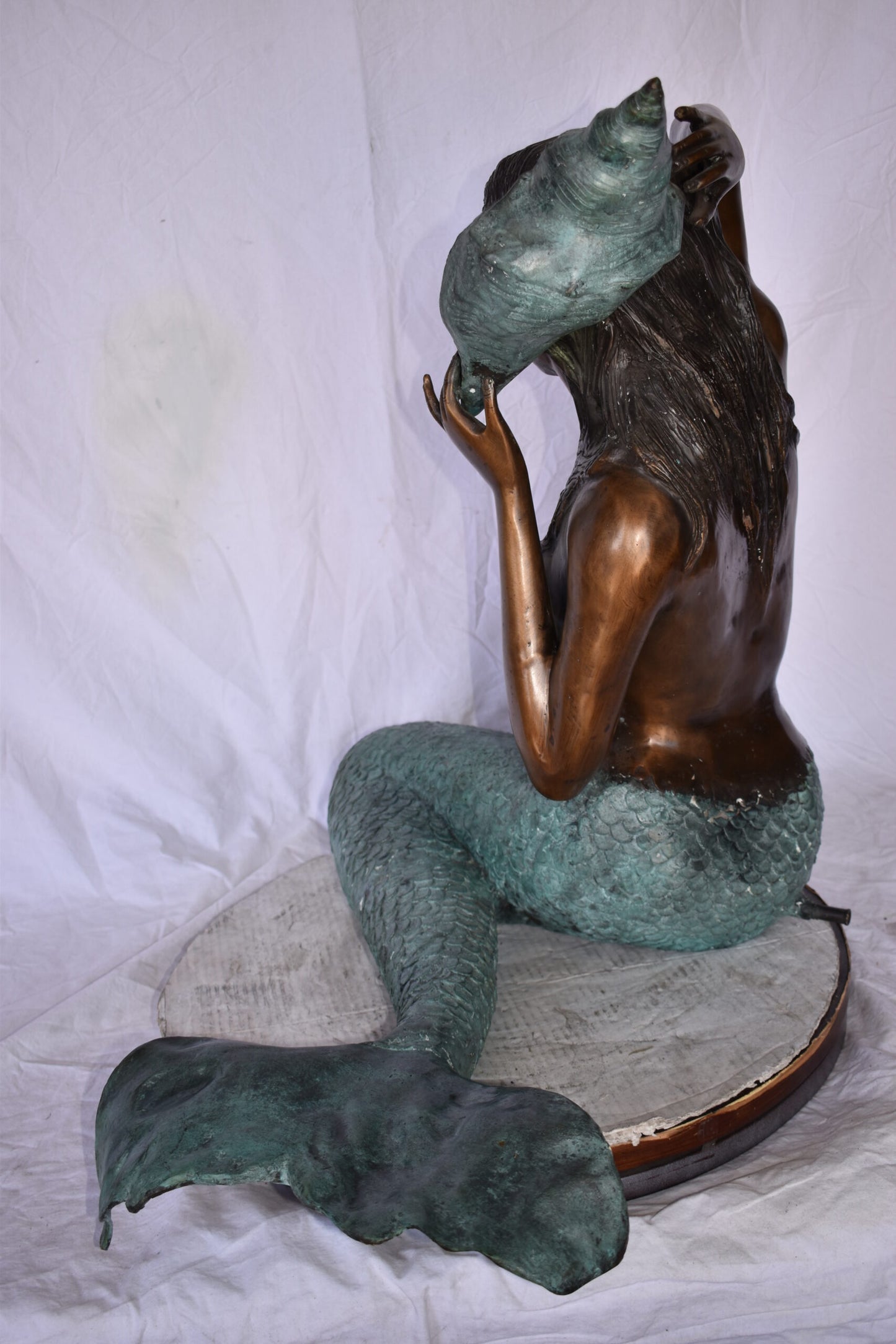 Mermaid Sitting Holding A Shell Bronze Fountain Art Nude 28" x 25" x 28"H