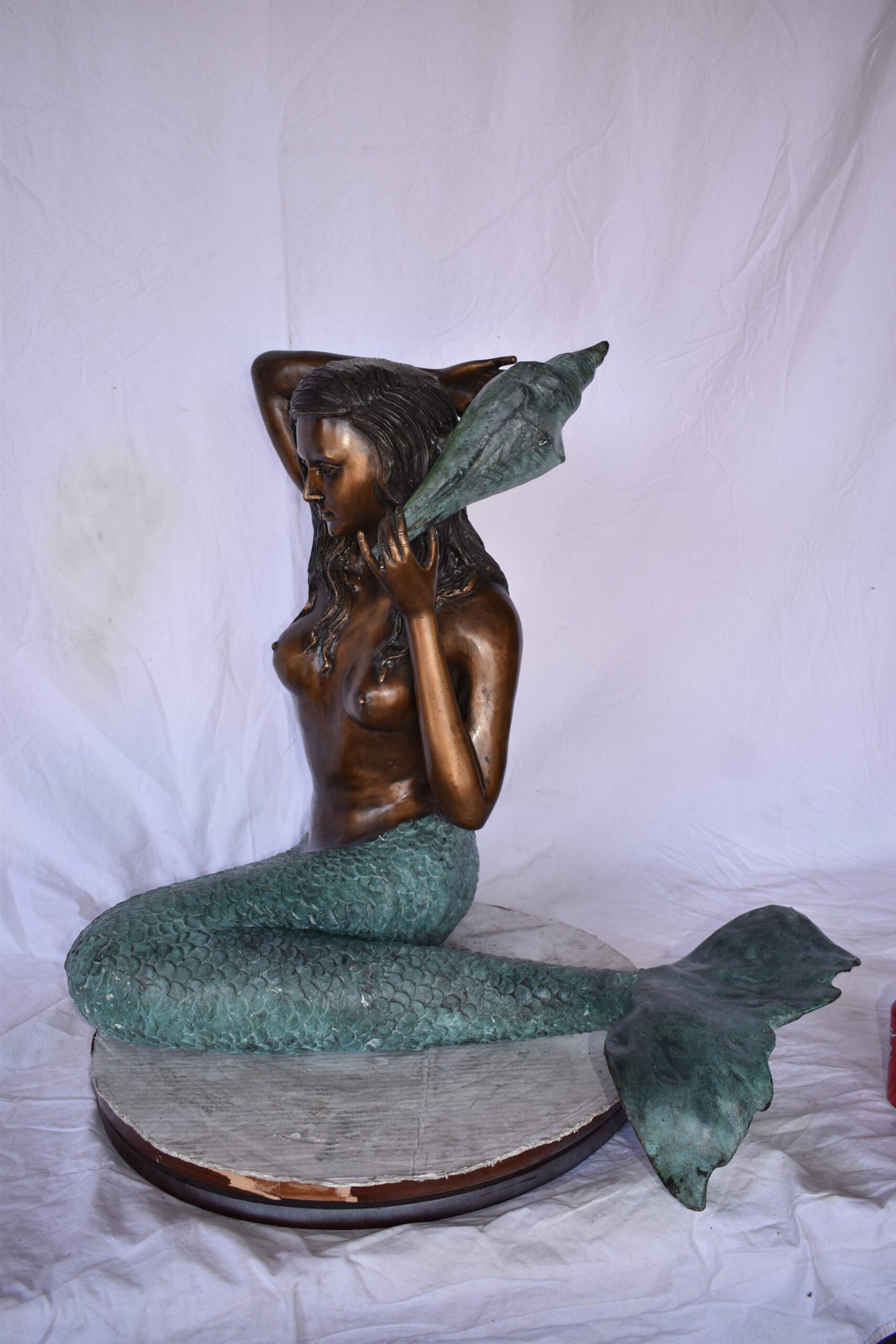 Sitting Mermaid Holding A Shell Bronze Statue Fountain Art Nude Size: 21" x 31" x 28"H