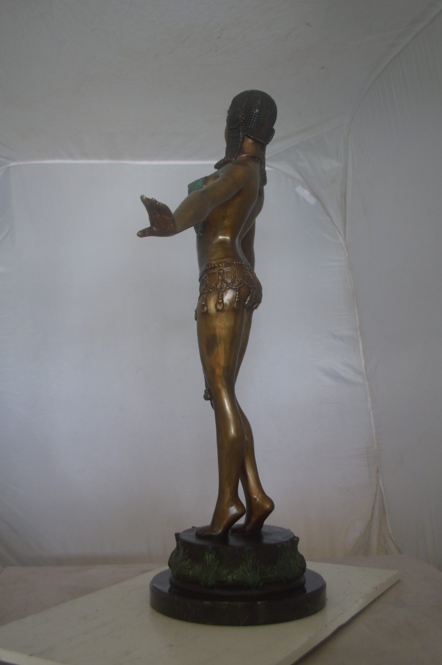 Belly Dancer Performing Bronze Statue - Size: 32"L x 8"W x 41"H.