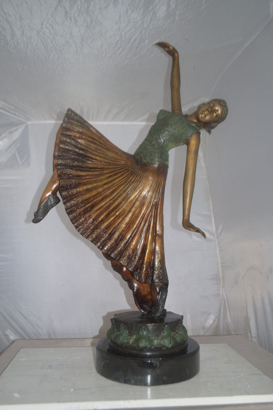 Beautiful Dancer Performing Bronze Statue - Size: 27"L x 12"W x 48"H.