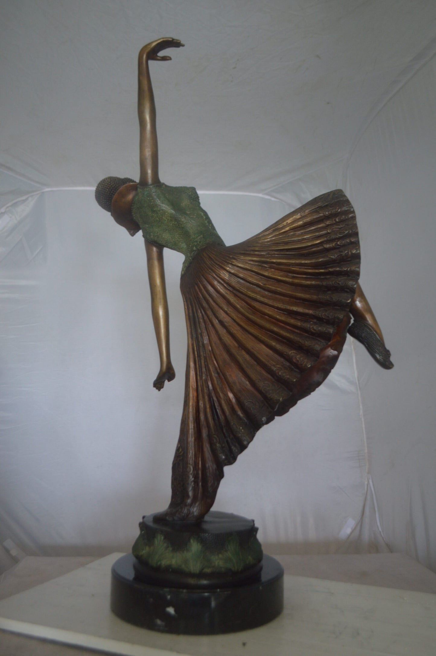 Beautiful Dancer Performing Bronze Statue - Size: 27"L x 12"W x 48"H.